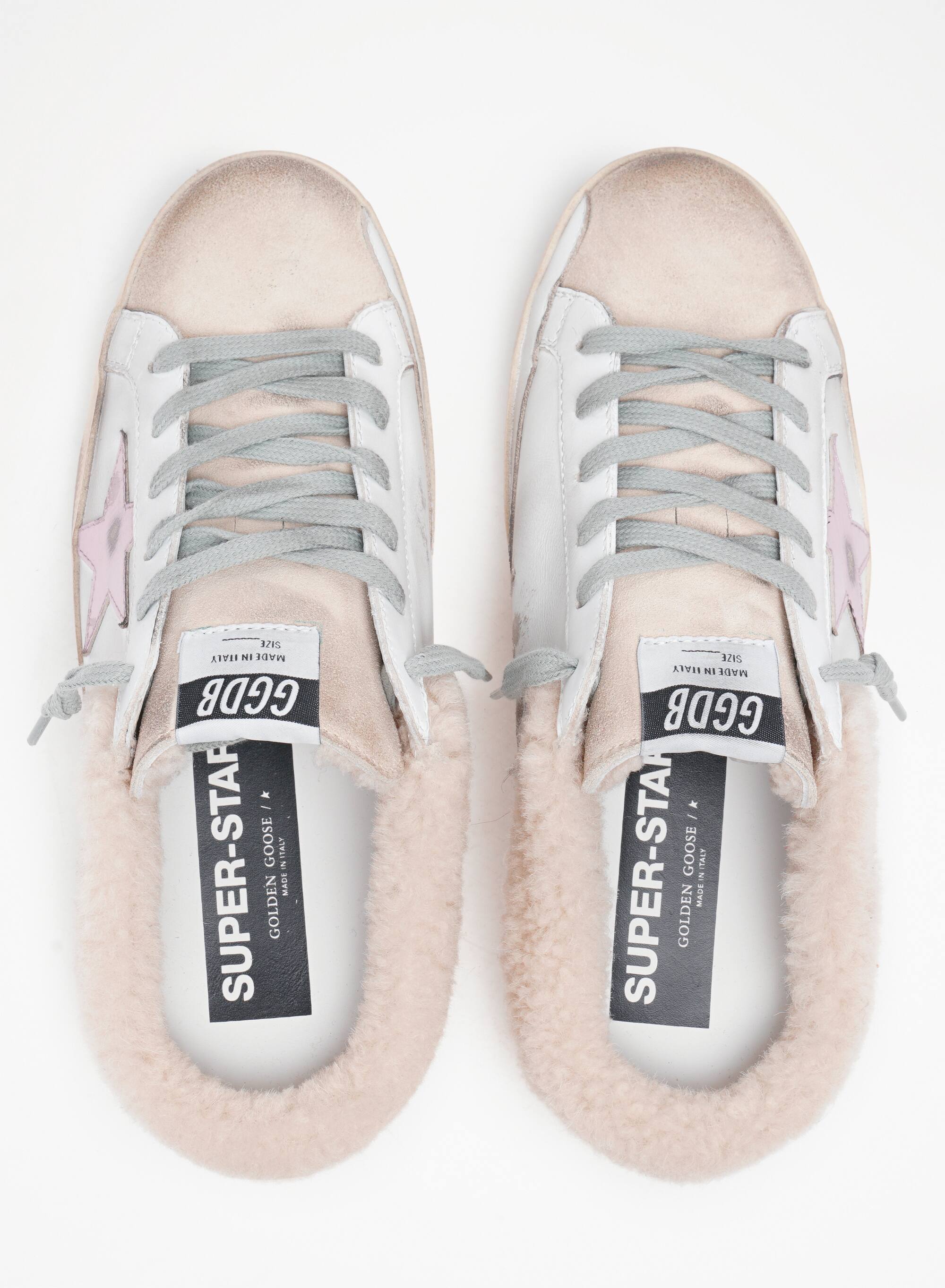 Women | Super-Star Sabot Leather with Laminated Star & Shearling Interior | White x Seedpearl x Natural White x Salmon - Image 2