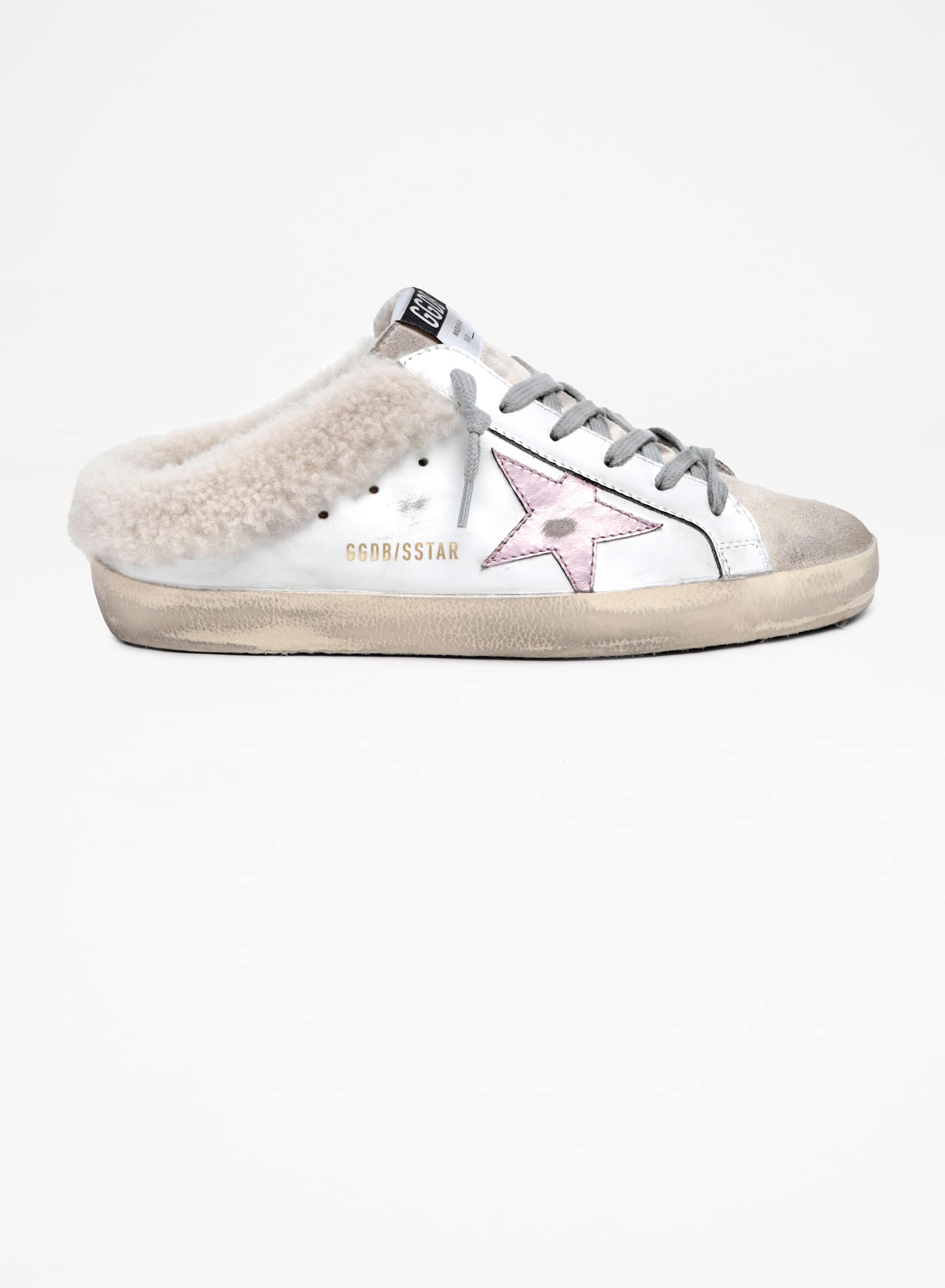 Women | Super-Star Sabot Leather with Laminated Star & Shearling Interior | White x Seedpearl x Natural White x Salmon - Image 3