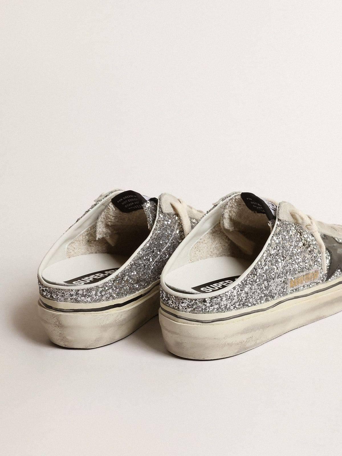 Women | Super-Star Sabot Silver Glitter with Black Leather Star | Silver x Ice x Black - Image 2