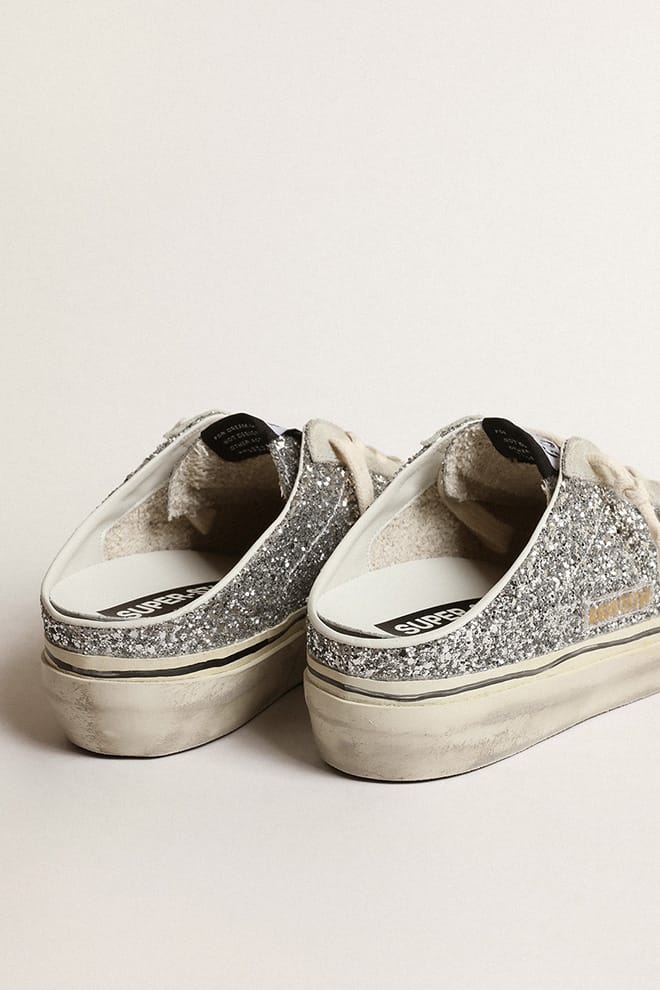 Women | Super-Star Sabot Silver Glitter with Black Leather Star | Silver x Ice x Black - Image 6