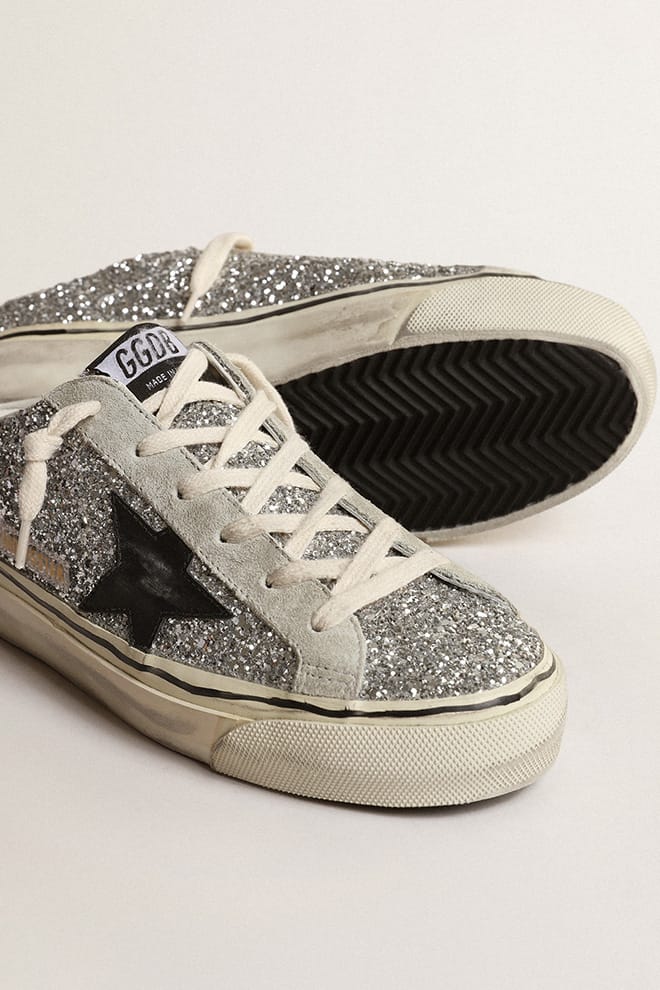 Women | Super-Star Sabot Silver Glitter with Black Leather Star | Silver x Ice x Black - Image 7
