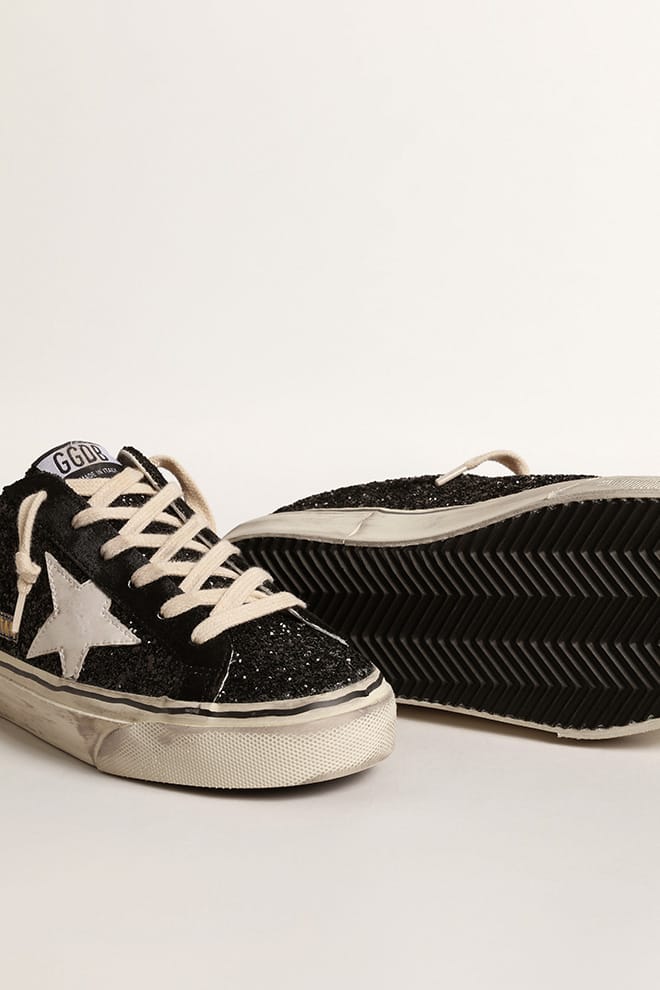 Women | Super-Star Sabots Black Glitter with White Bio-Based Star | Black x White - Image 4