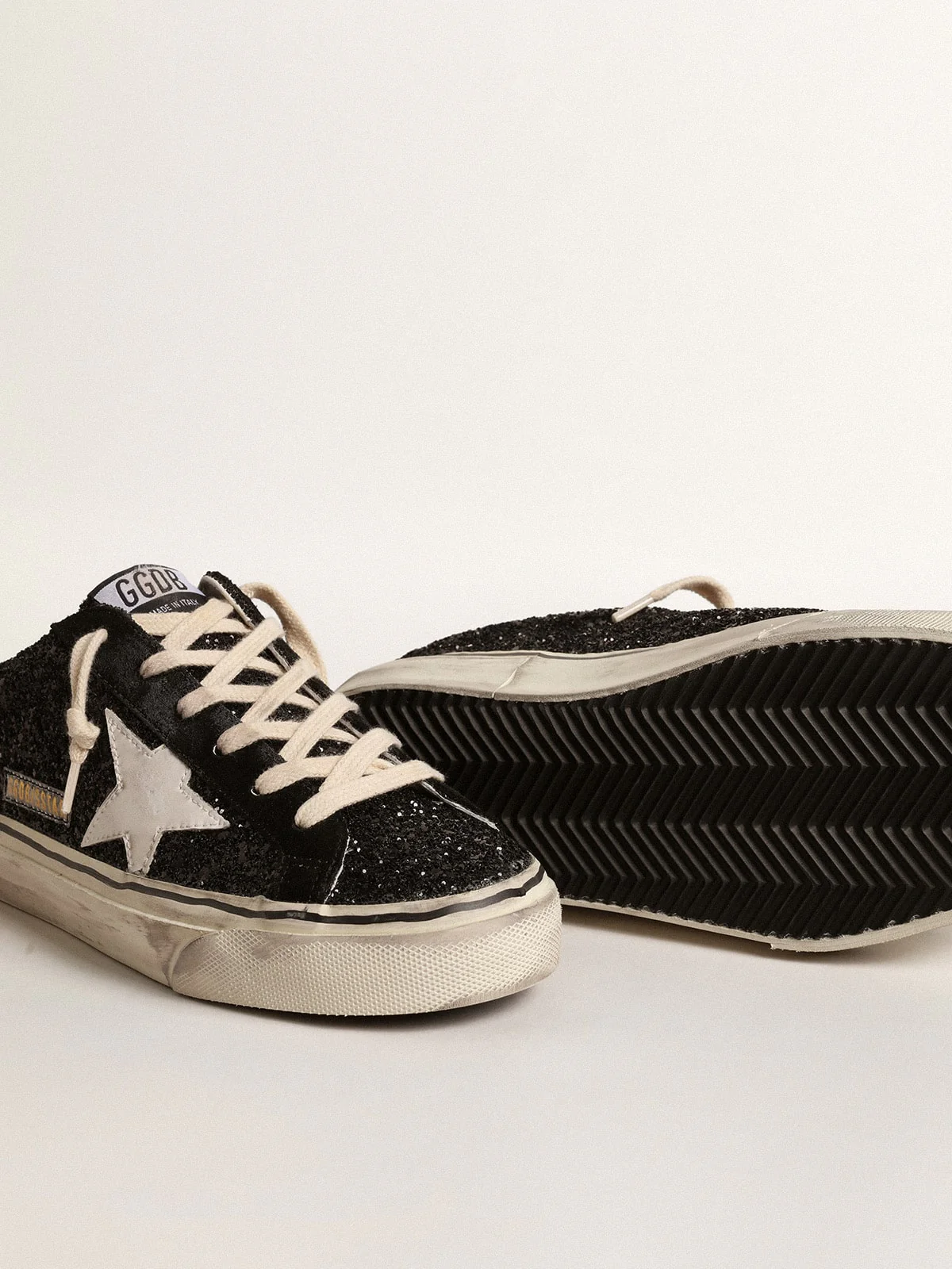 Women | Super-Star Sabots Black Glitter with White Bio-Based Star | Black x White - Image 5