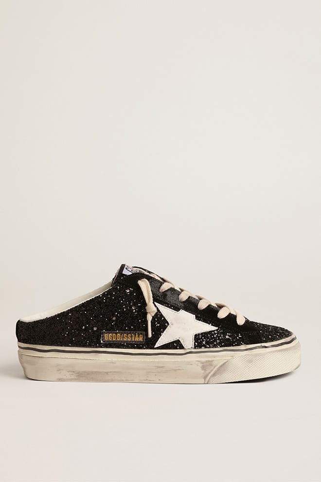 Women | Super-Star Sabots Black Glitter with White Bio-Based Star | Black x White - Image 8