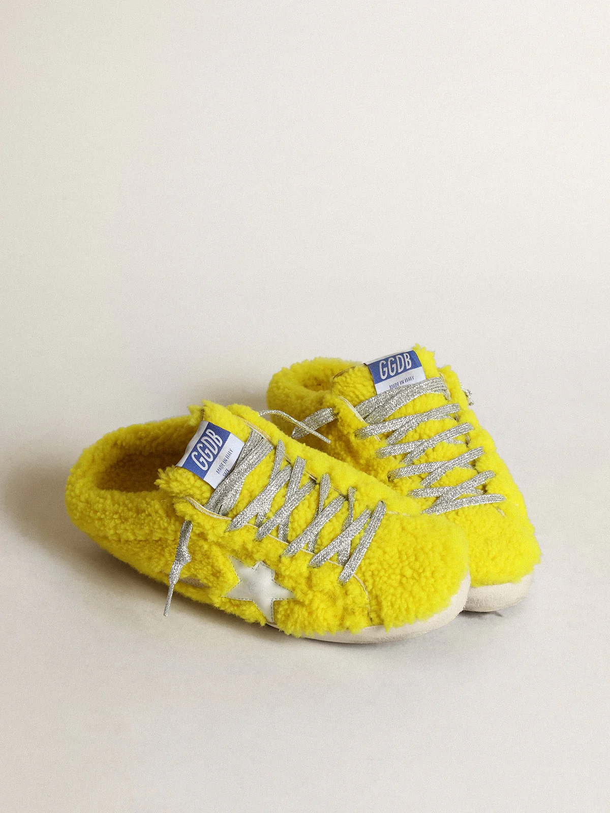 Women | Super-Star Sabots Fluorescent Yellow Shearling with White Leather Star | Yellow Fluo x White - Image 2
