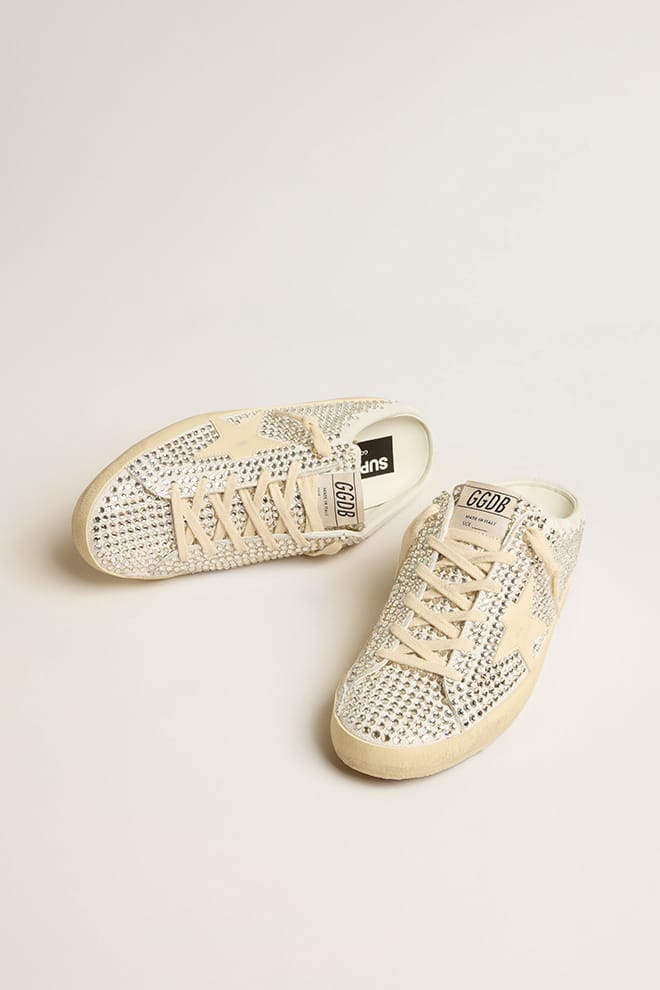 Women | Super-Star Sabots Ltd Swarovski Crystals with White Leather Star | White x Silver x Milk - Image 7