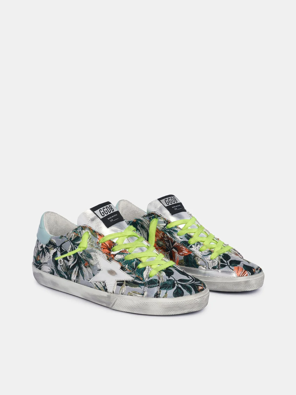 Women | Super-Star Sneakers Floral-Patterned Jacquard with A Silver Star | Multicolor x Silver x Turquoise - Image 3