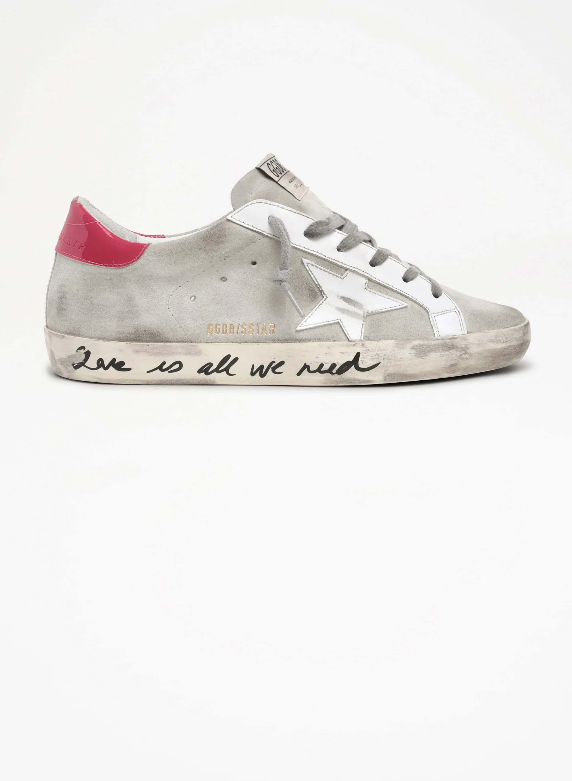 Women | Super-Star Sneakers Gray Suede with White Star & Red Heel Tab | Ice x White x Light Red - Image 4