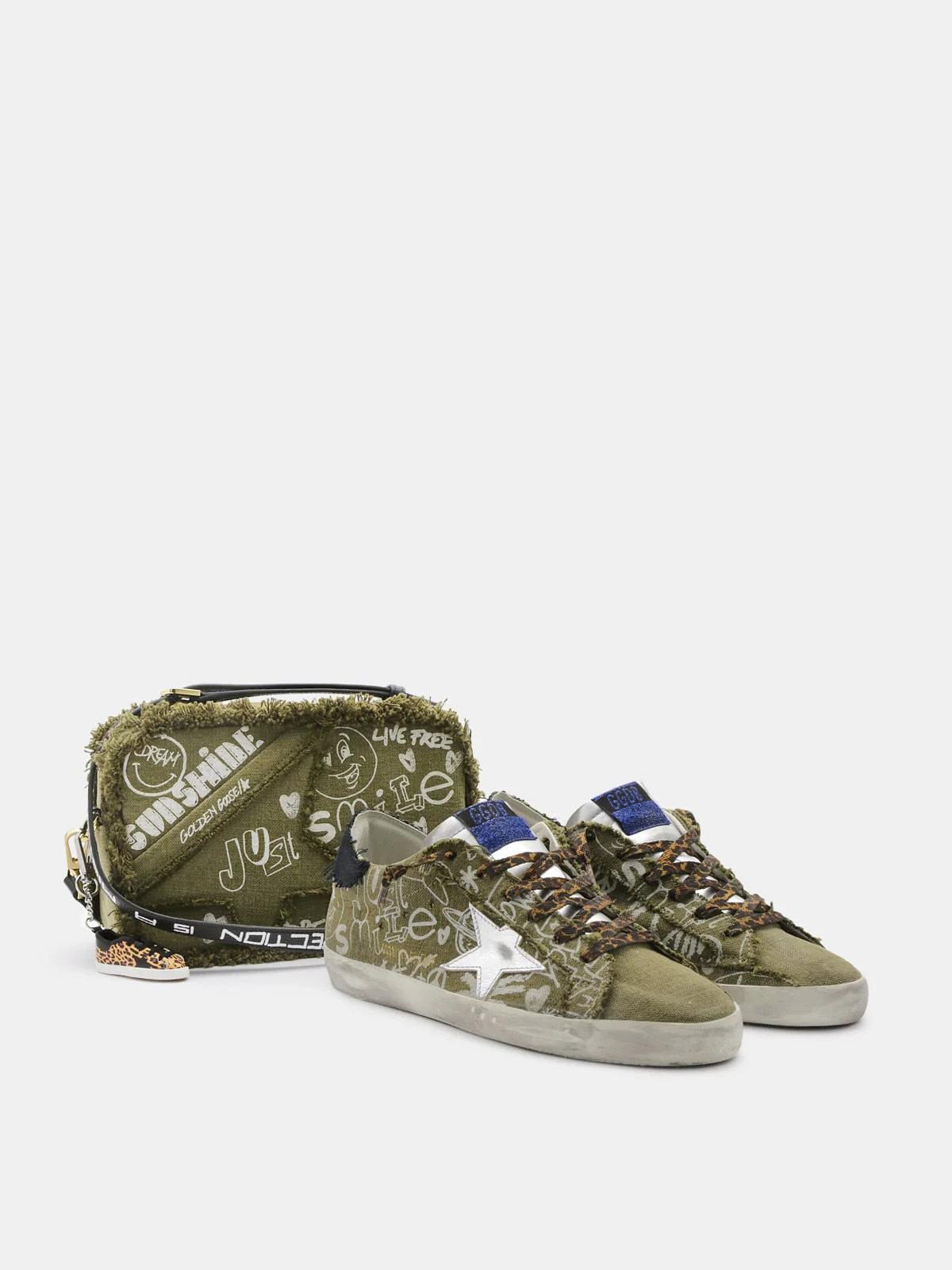 Women | Super-Star Sneakers Green Cotton with Contrasting White Decorations | Green x White x Black x Silver - Image 2