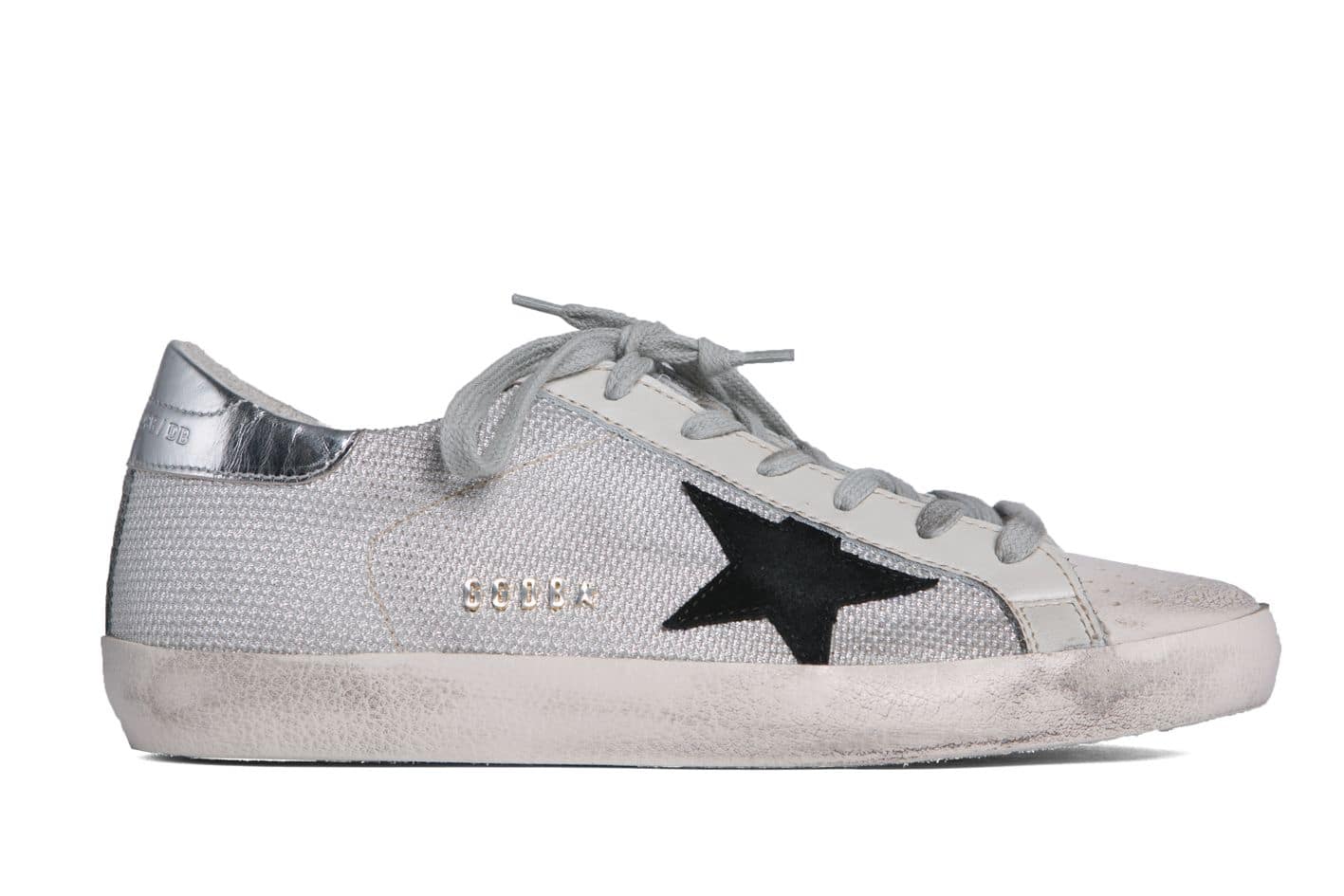 Women | Super-Star Sneakers Grey Mesh with Black Star & Silver Heel Tab - Image 2