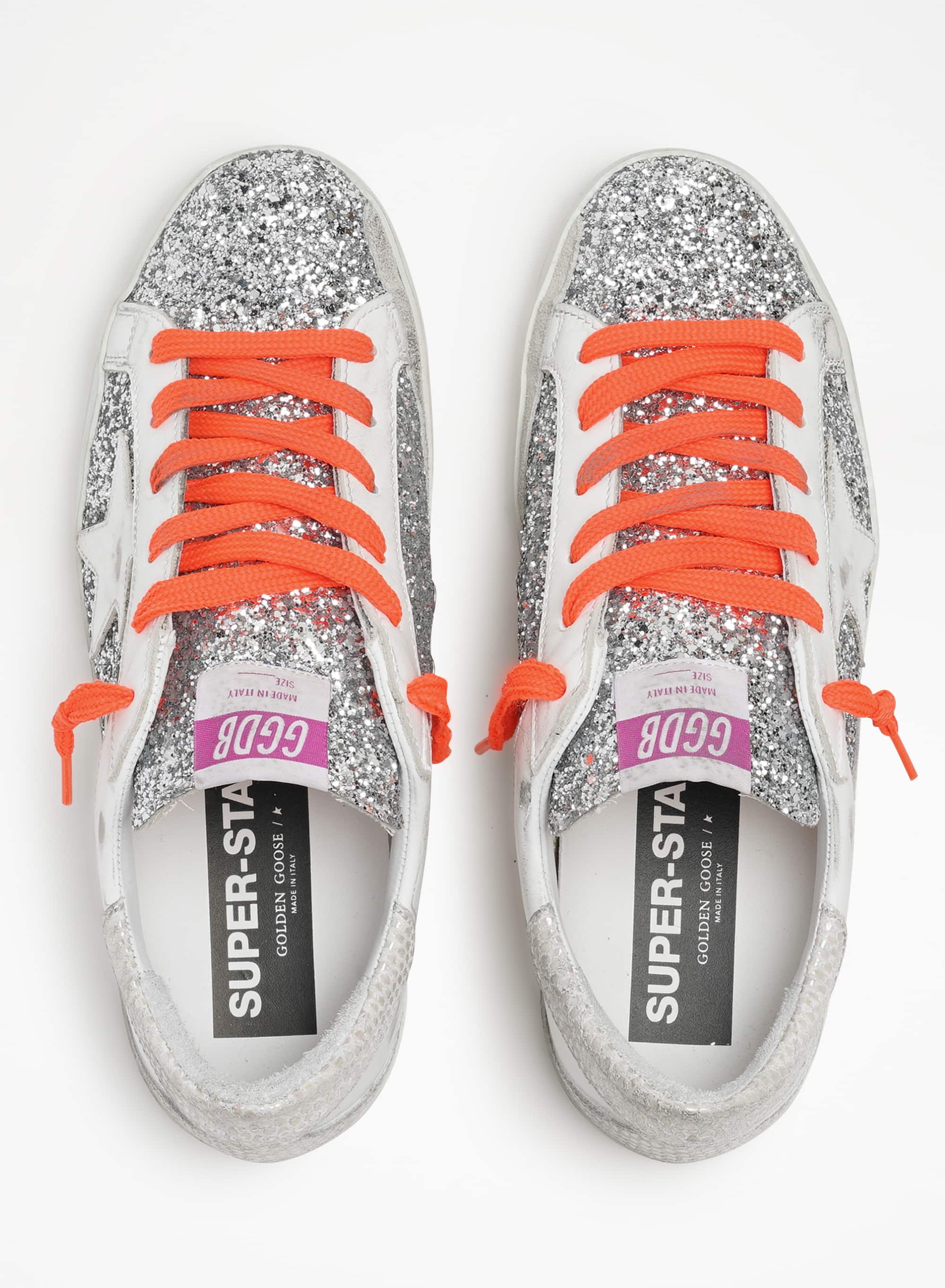 Women | Super-Star Sneakers Leather & Glitter with White Star | Silver x White x Ice - Image 2