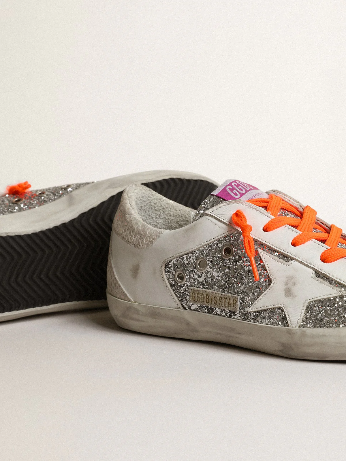 Women | Super-Star Sneakers Leather & Glitter with White Star | Silver x White x Ice - Image 6