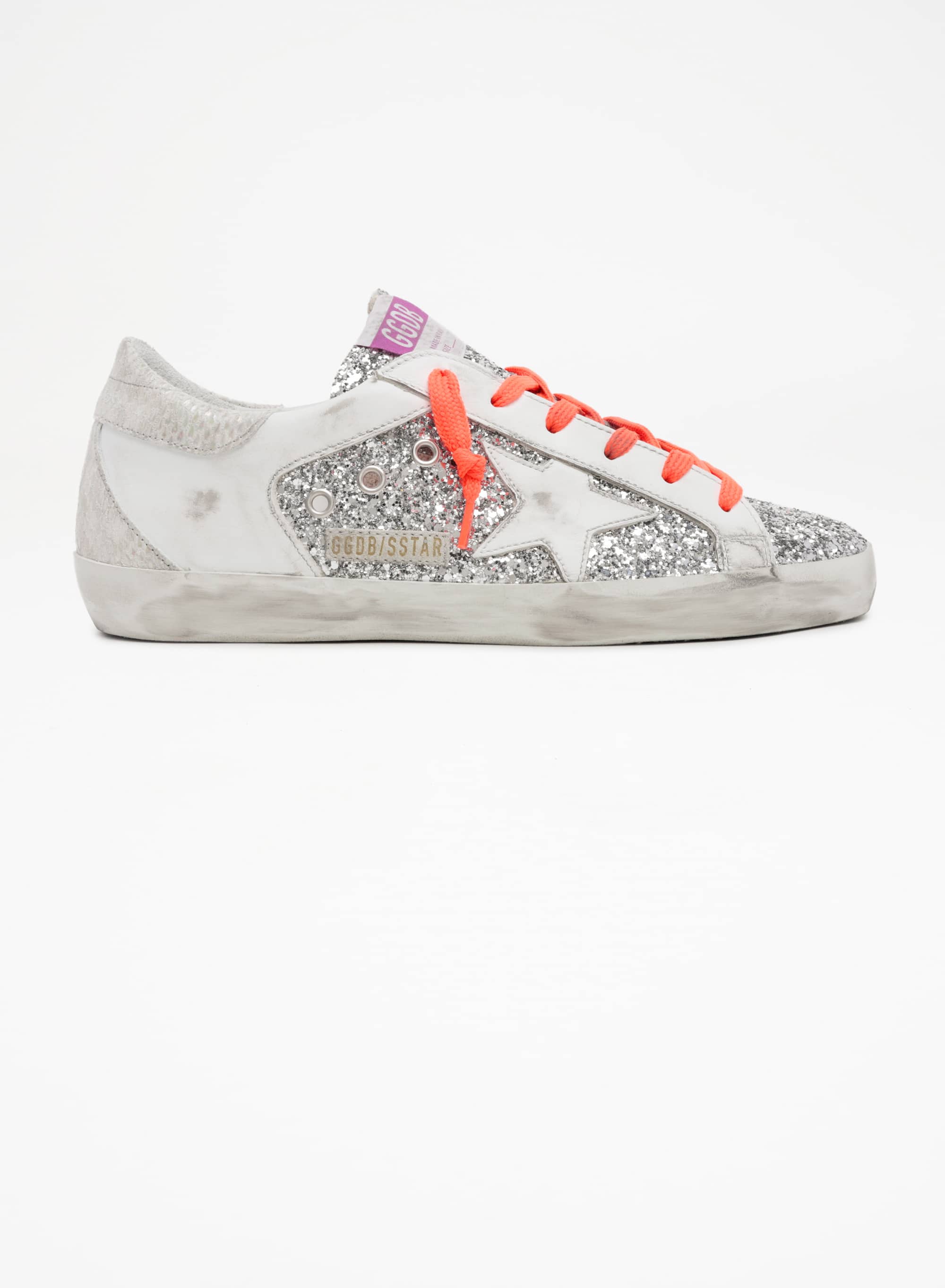 Women | Super-Star Sneakers Leather & Glitter with White Star | Silver x White x Ice - Image 7