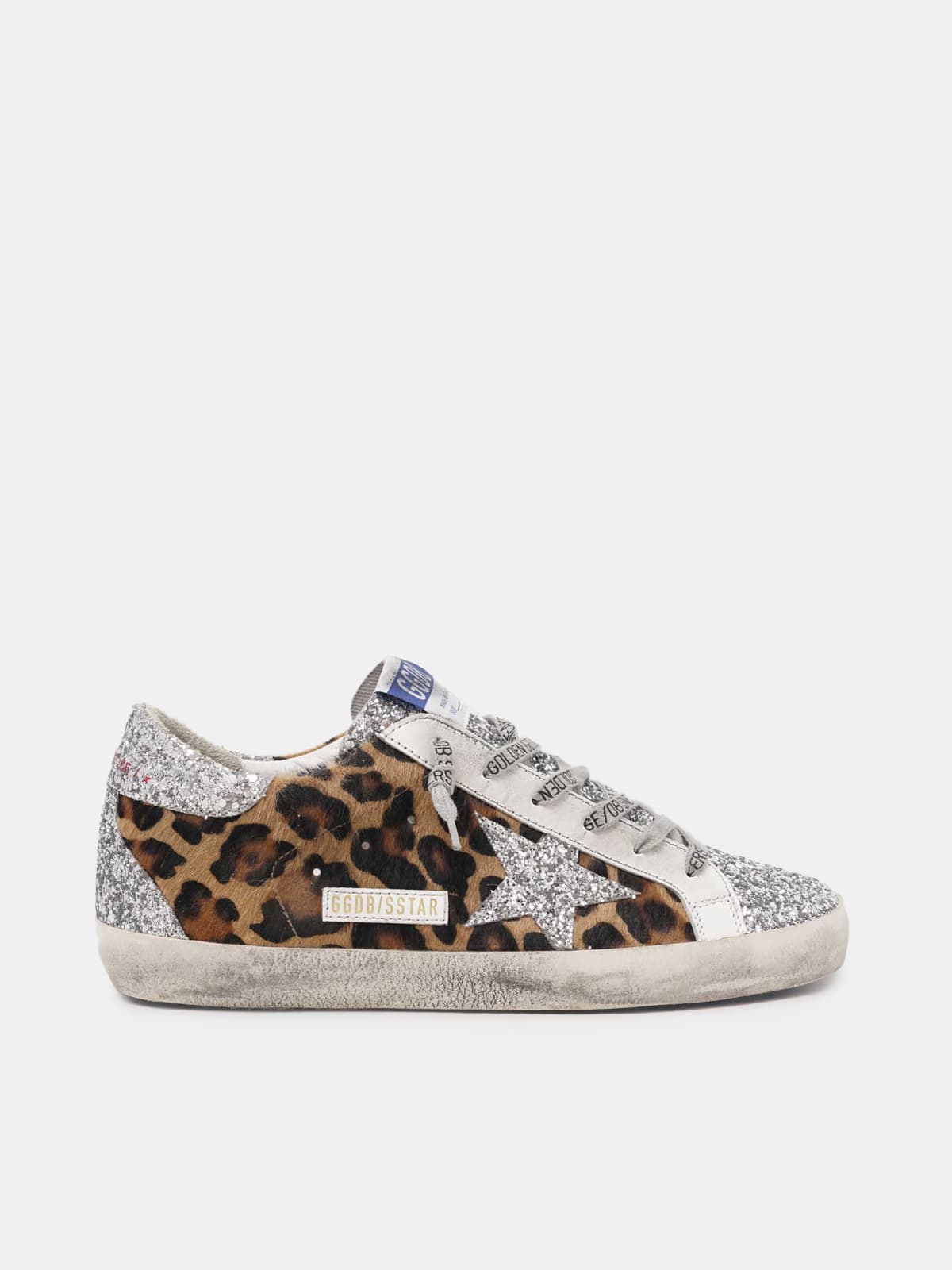 Women | Super-Star Sneakers Leopard Pony Skin with Silver Glitter Star & Heel Tab | Silver x Brown Black Leo - Image 4