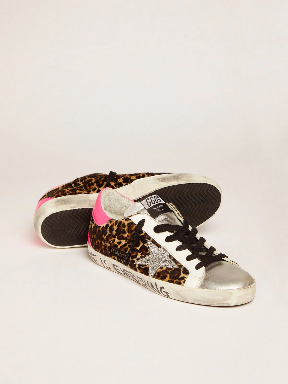 Women | Super-Star Sneakers Leopard-Print Pony Skin with Silver Glitter Star | Beige Brown Leo x Silver x Fuchsia Fluo - Image 5