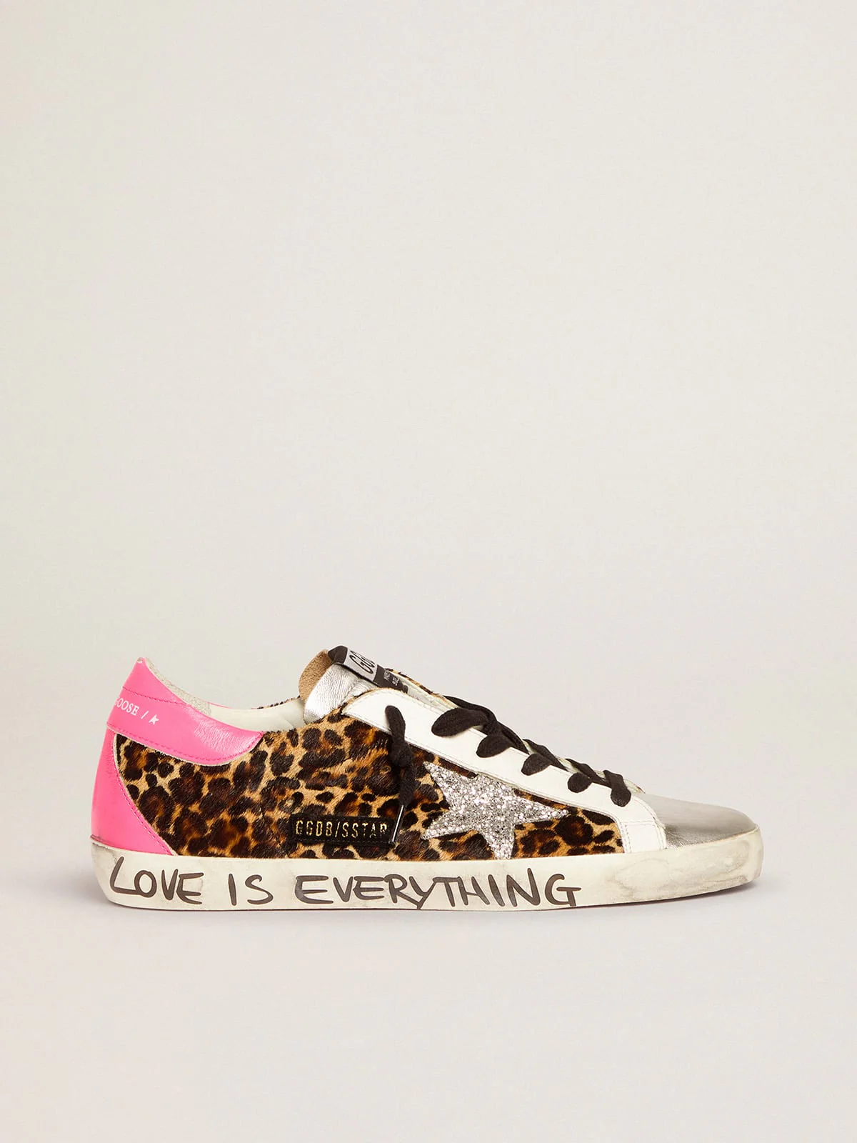 Women | Super-Star Sneakers Leopard-Print Pony Skin with Silver Glitter Star | Beige Brown Leo x Silver x Fuchsia Fluo - Image 8