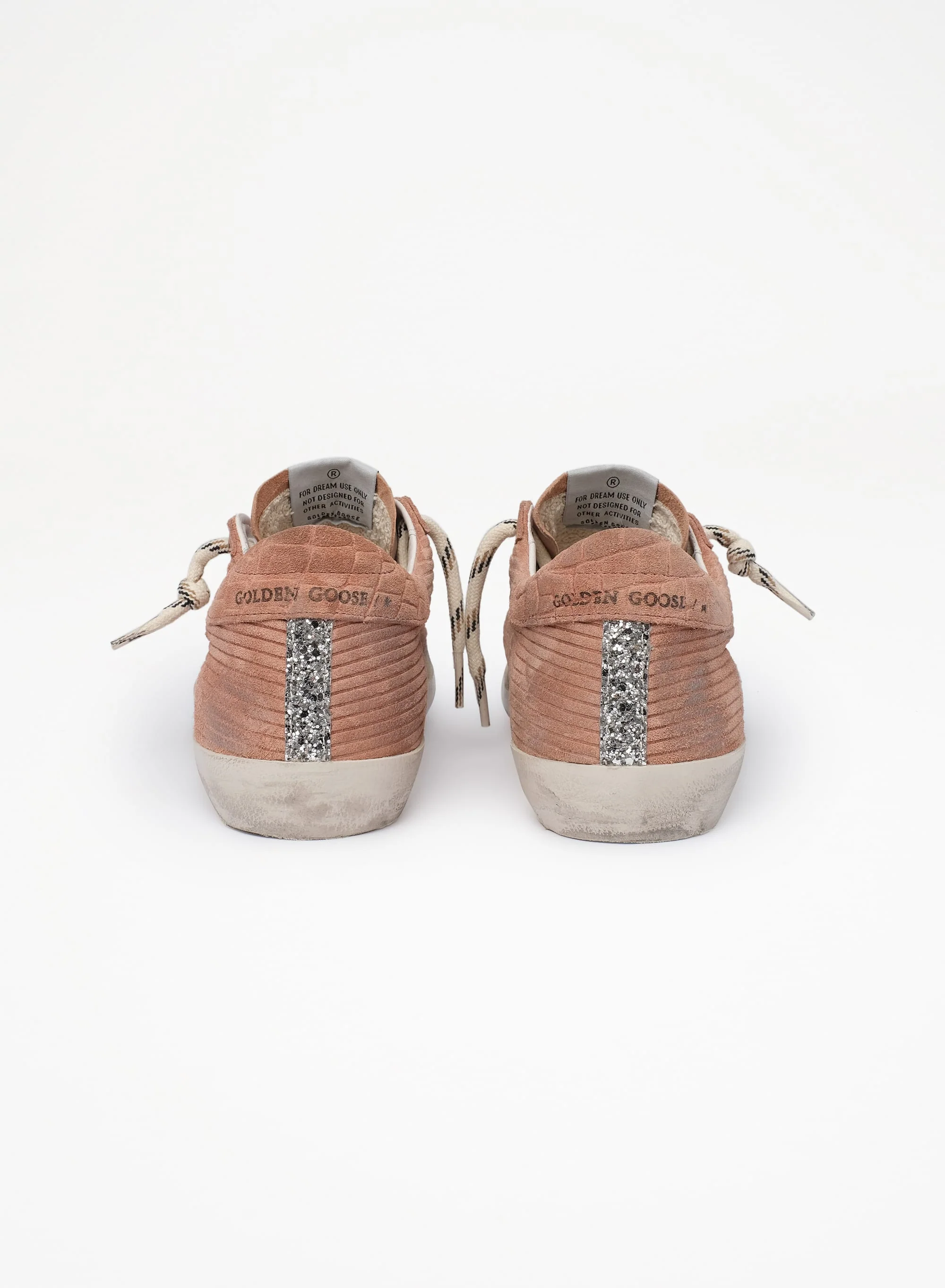 Women | Super-Star Sneakers Peach-Pink Suede with Corduroy Print & Bouclé Star | Malva x Green Pink x Silver - Image 2