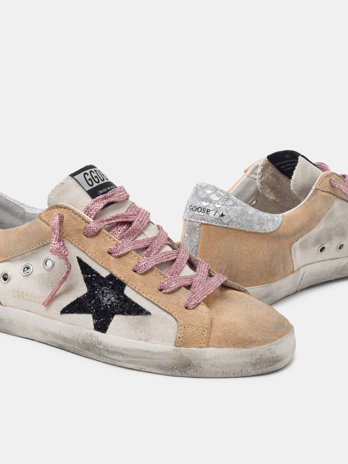 Women | Super-Star Sneakers Sand-Coloured Suede with Silver Heel Tab - Image 5