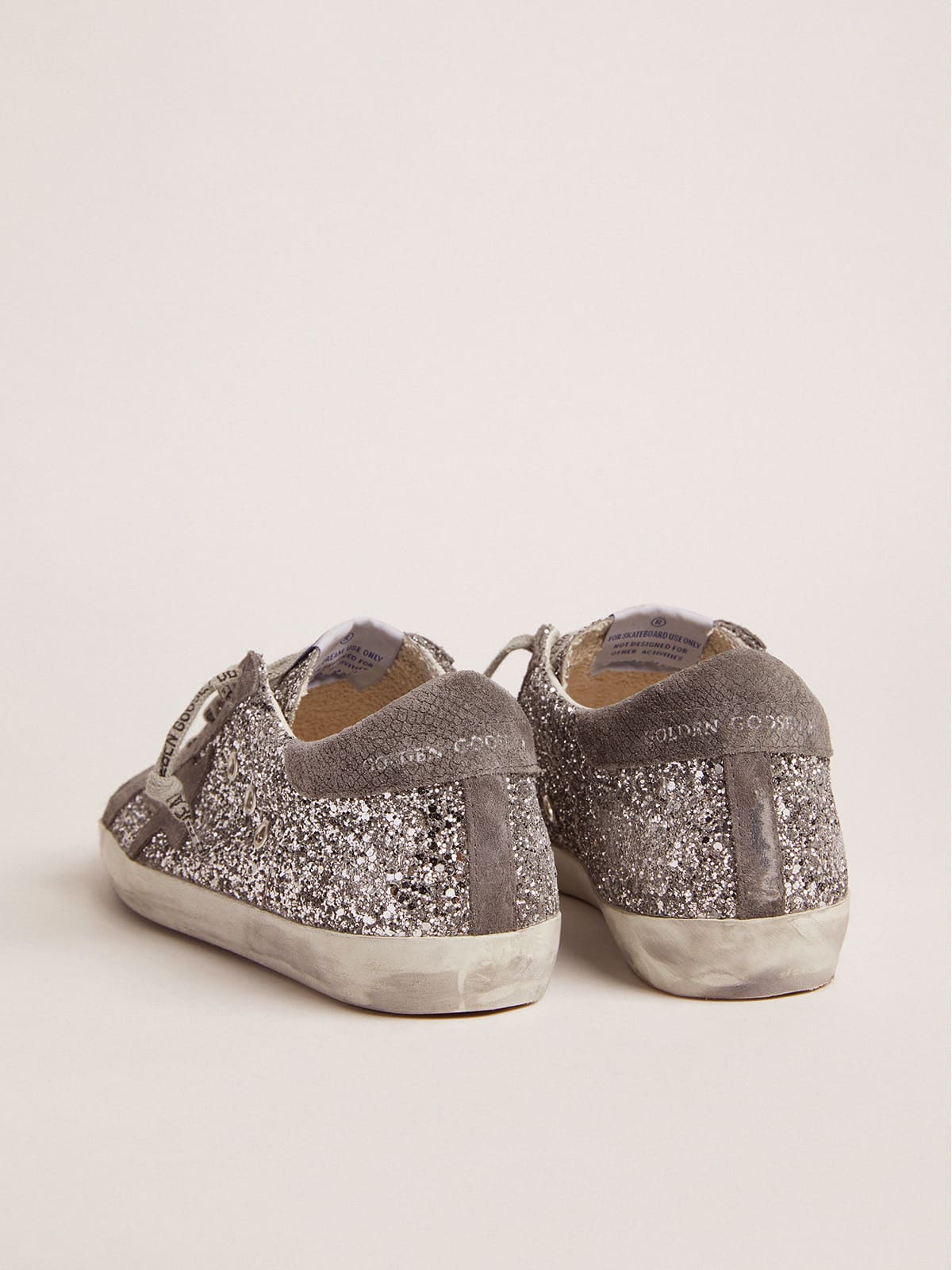 Women | Super-Star Sneakers Silver Glitter & Dark Gray Suede | Silver x Dark Grey - Image 3