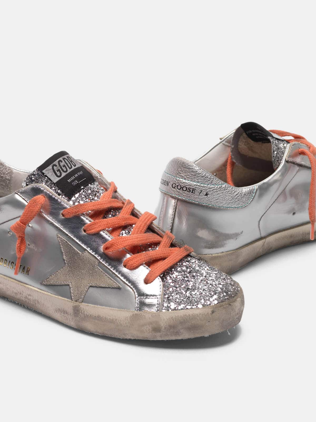 Women | Super-Star Sneakers Silver Laminated Leather & Glitter - Image 2