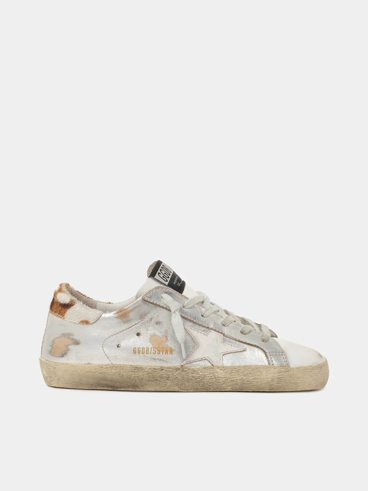 Women | Super-Star Sneakers Silver Leather with White Star & Pony Skin Heel Tab - Image 4