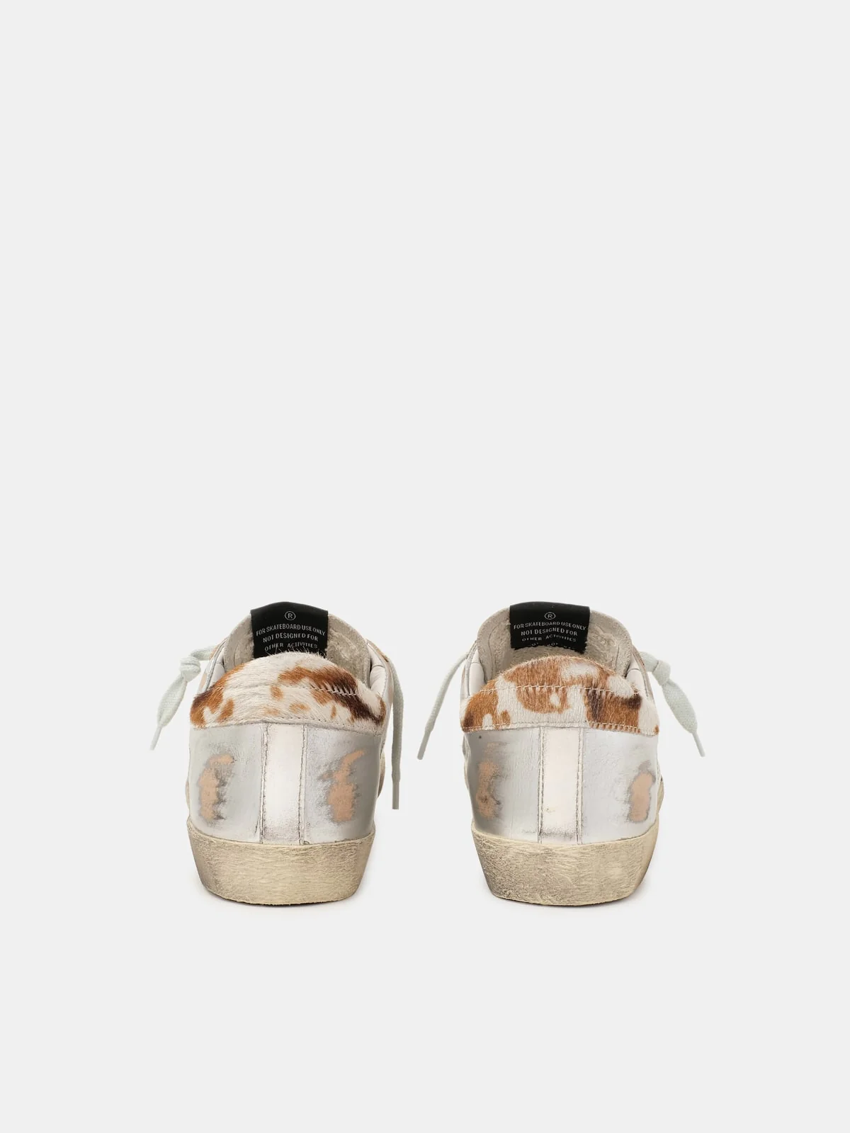Women | Super-Star Sneakers Silver Leather with White Star & Pony Skin Heel Tab - Image 7