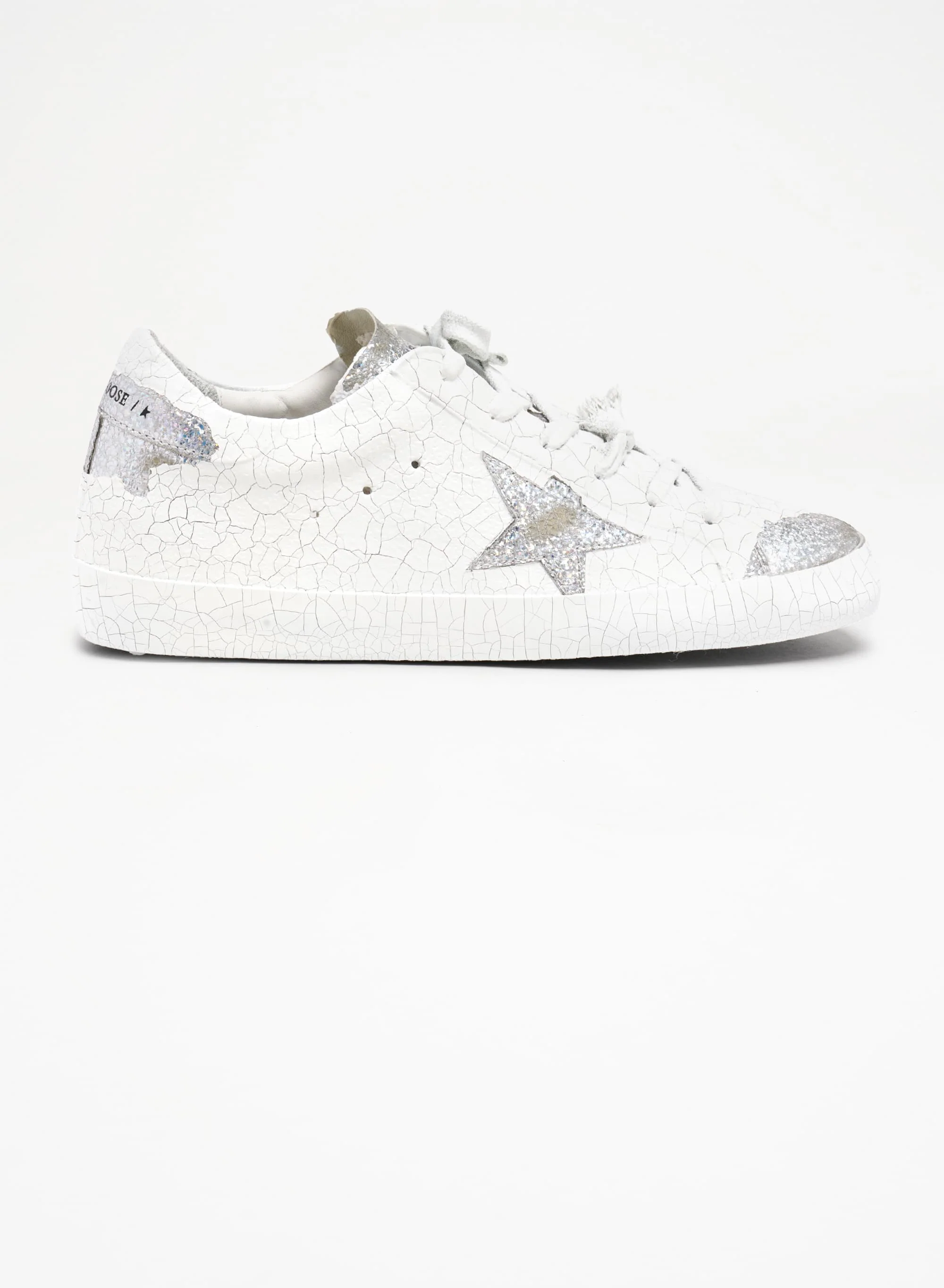 Women | Super-Star Sneakers White Decorated Leather with Silver Glitter Star | Silver x White - Image 3