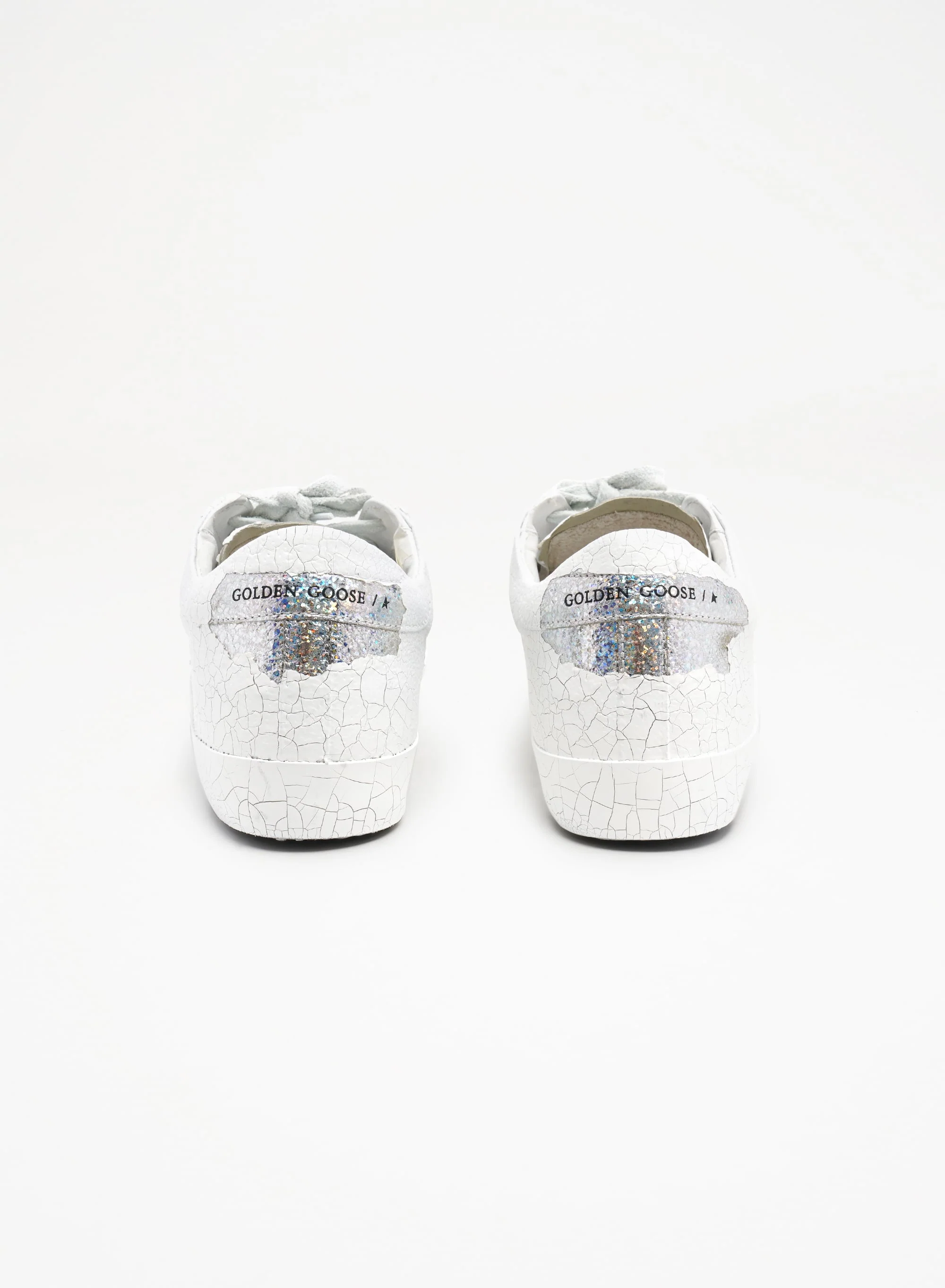 Women | Super-Star Sneakers White Decorated Leather with Silver Glitter Star | Silver x White - Image 8