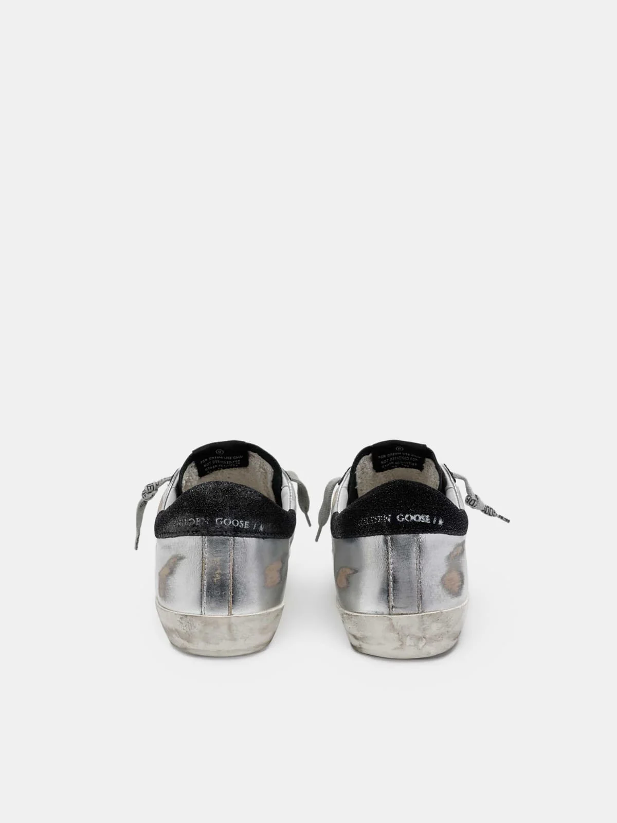 Women | Super-Star Sneakers White Distressed Leather with Grey Suede Star & Black Suede Heel Tab | Silver x Black x Ice - Image 5