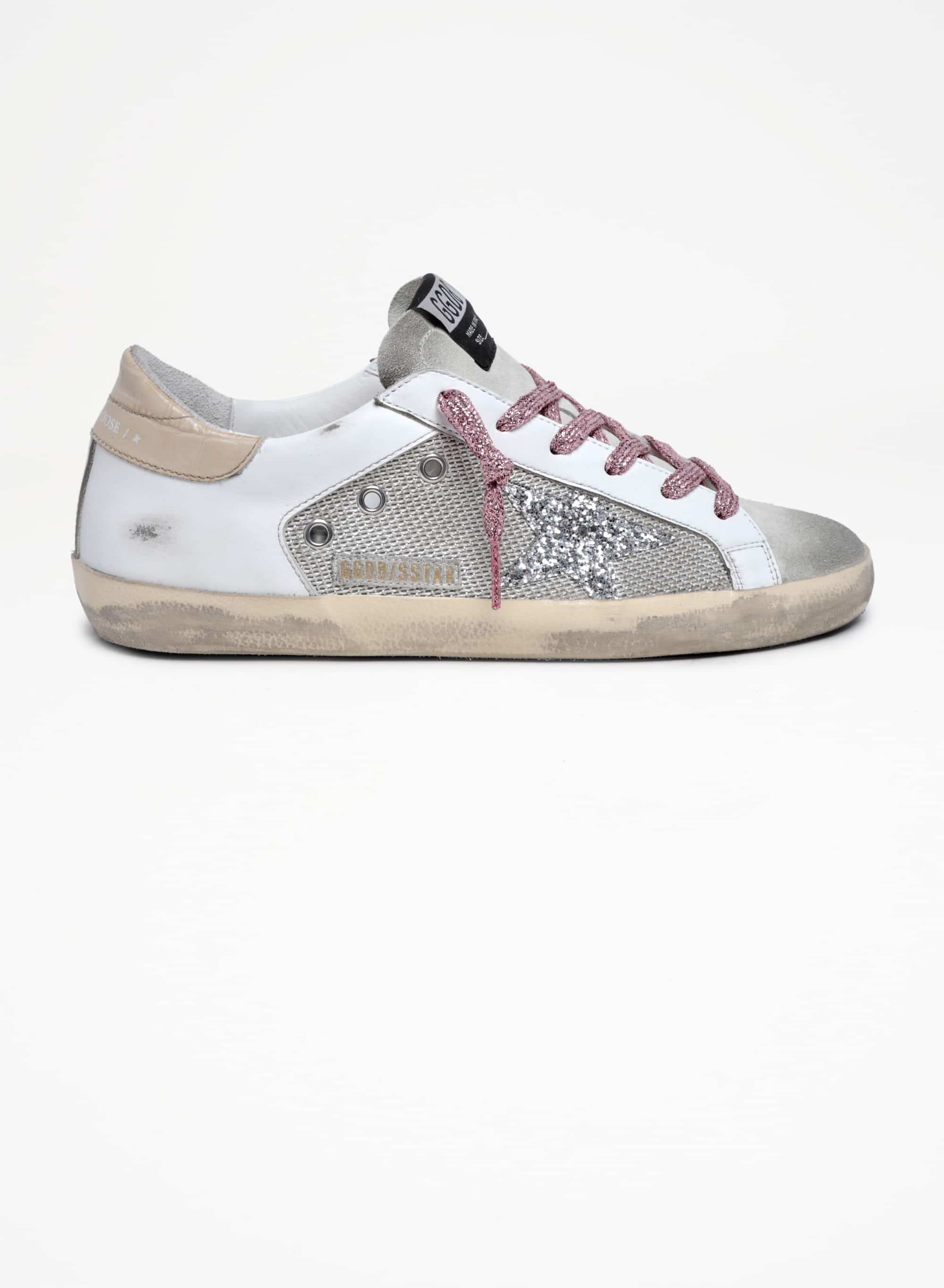 Women | Super-Star Sneakers White Leather & Silver Mesh | Light Silver x White x Ice x Silver x Beige - Image 6
