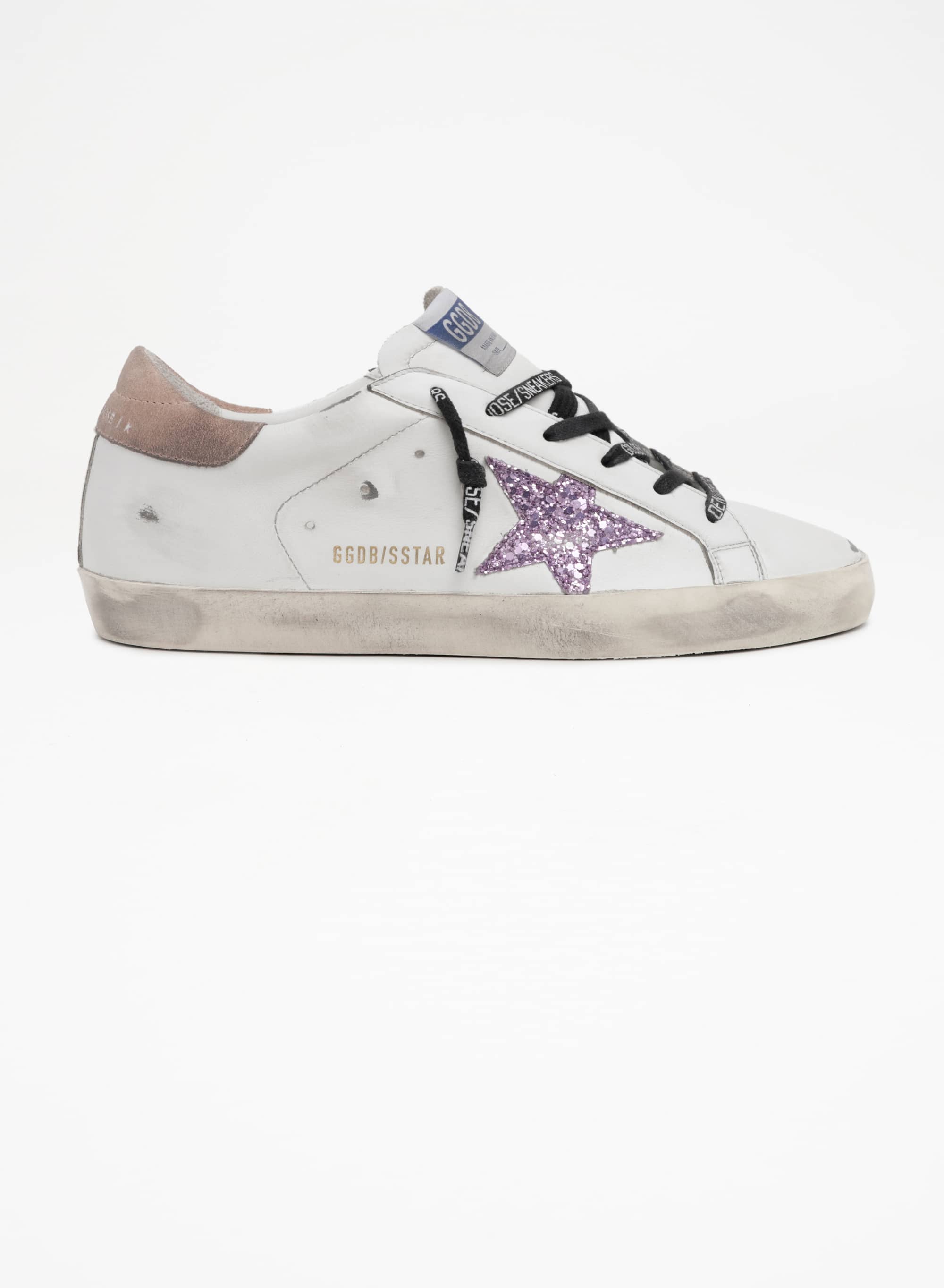 Women | Super-Star Sneakers White Leather with Lavender-Colored Glitter Star | White x Lavander x Beige - Image 4