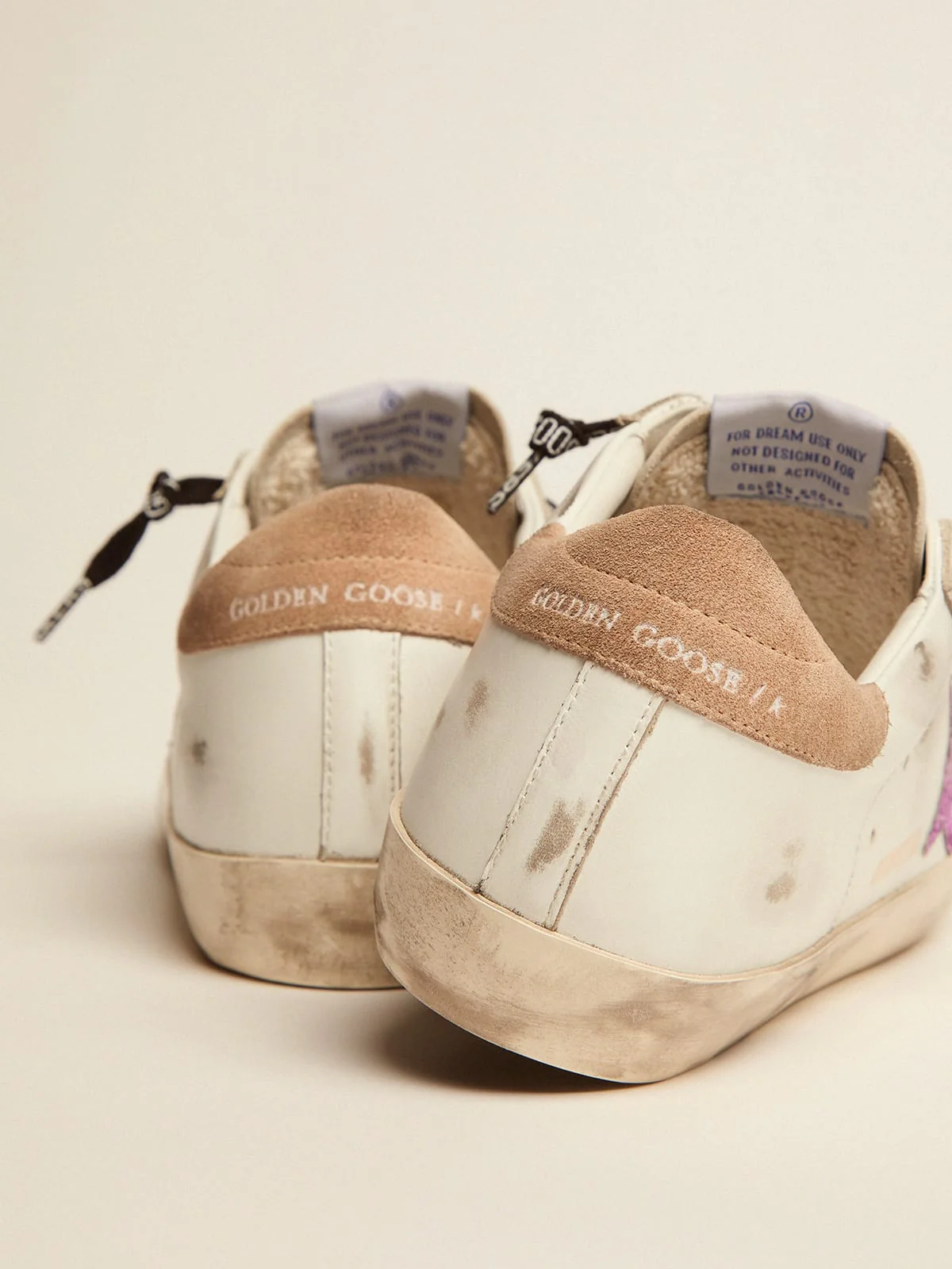 Women | Super-Star Sneakers White Leather with Lavender-Colored Glitter Star | White x Lavander x Beige - Image 8