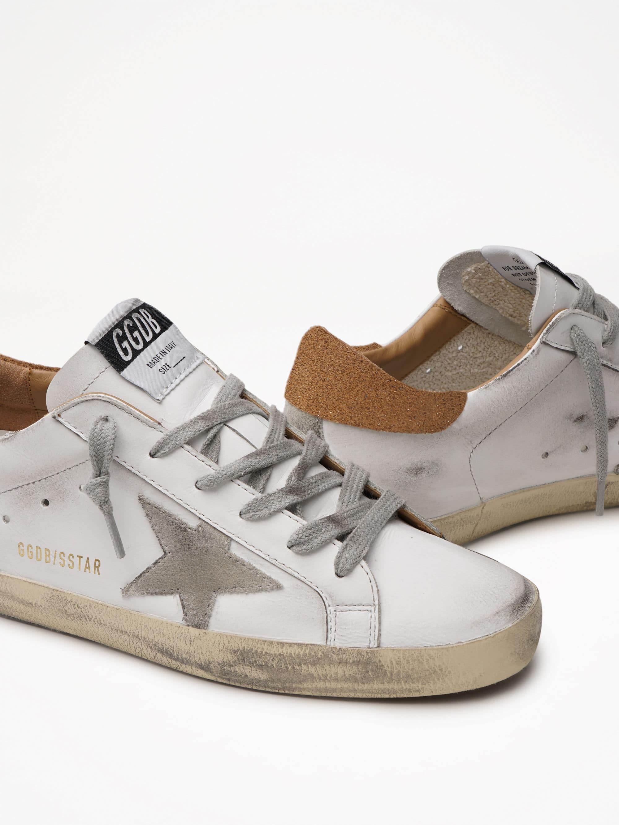 Women | Super-Star Sneakers White Leather with Silver Leather Star & Brown Heel Tab | White x Ice x Sand - Image 4