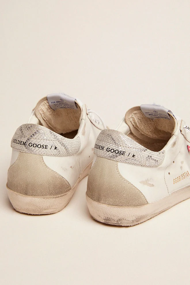 Women | Super-Star Sneakers White Leather with Suede Red Star & Python Print Heel Tab | White x Lobster Fluo x Ice x Silver - Image 2
