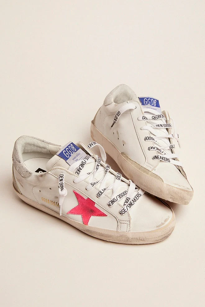 Women | Super-Star Sneakers White Leather with Suede Red Star & Python Print Heel Tab | White x Lobster Fluo x Ice x Silver - Image 6