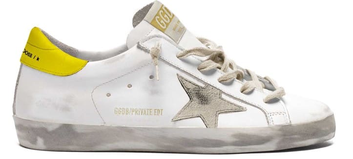 Women | Super-Star Sneakers White Leather with Suede Star & Yellow Heel Tab | White x Beige x Yellow - Image 2