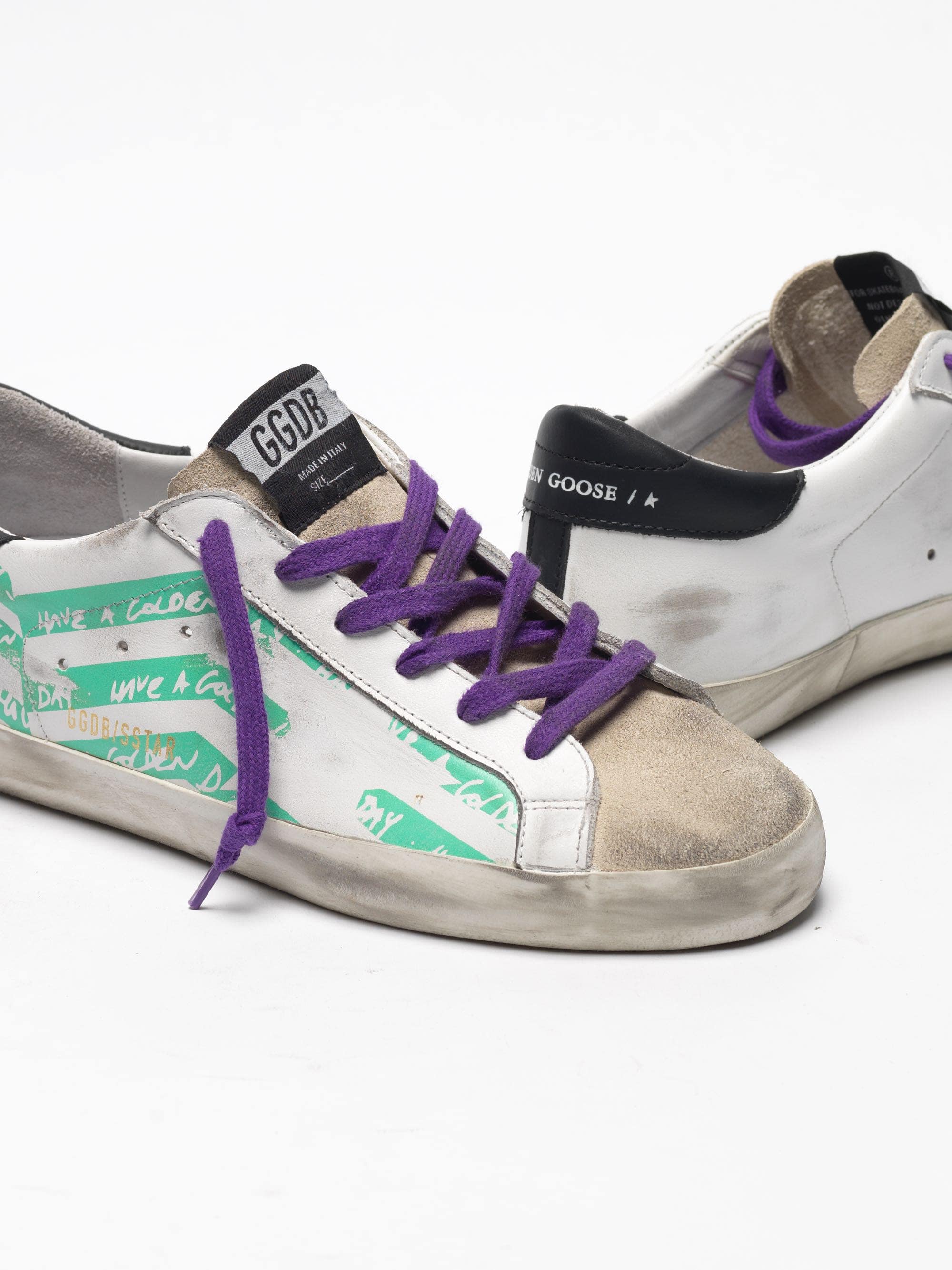 Women | Super-Star Sneakers with Aqua-Green Flag Print - Image 3