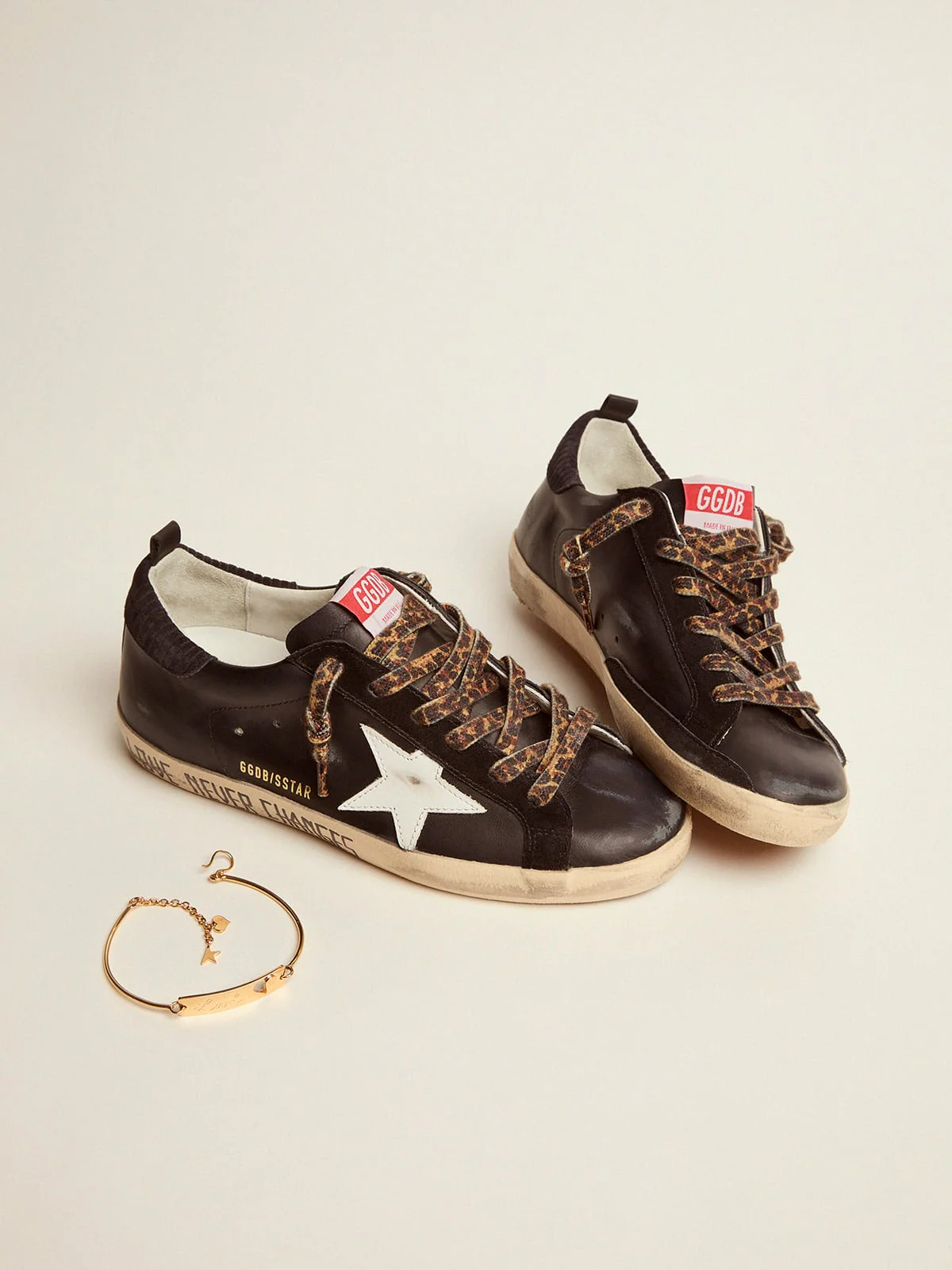 Women | Super-Star Sneakers with Black Upper & Gold Ankle Guard | Black x White - Image 5