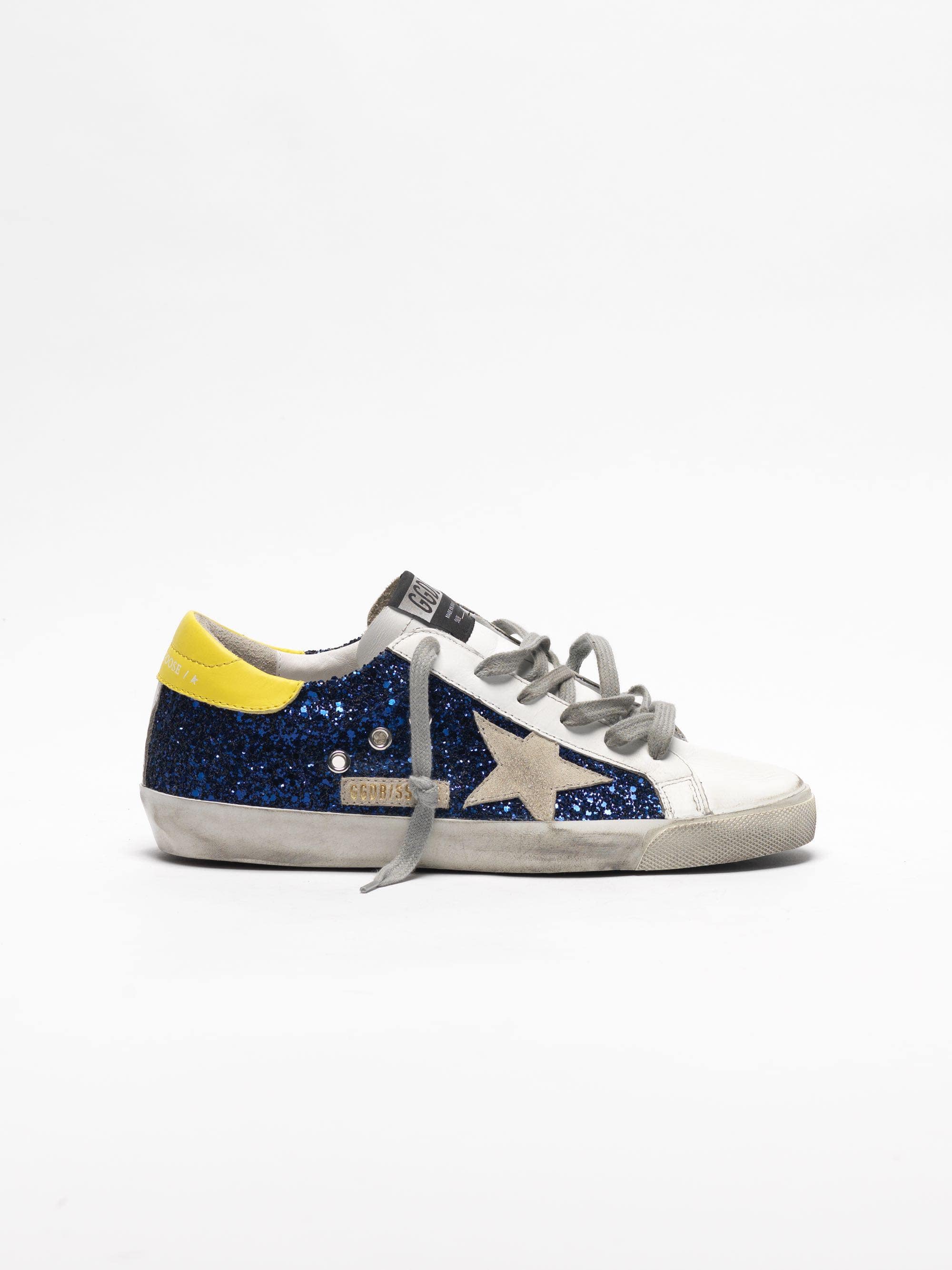 Women | Super-Star Sneakers with Blue Glitter & Yellow Heel Tab - Image 5