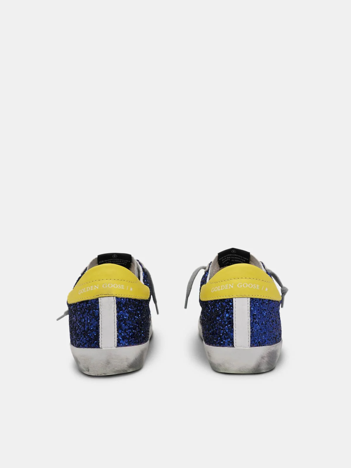Women | Super-Star Sneakers with Blue Glitter & Yellow Heel Tab - Image 6