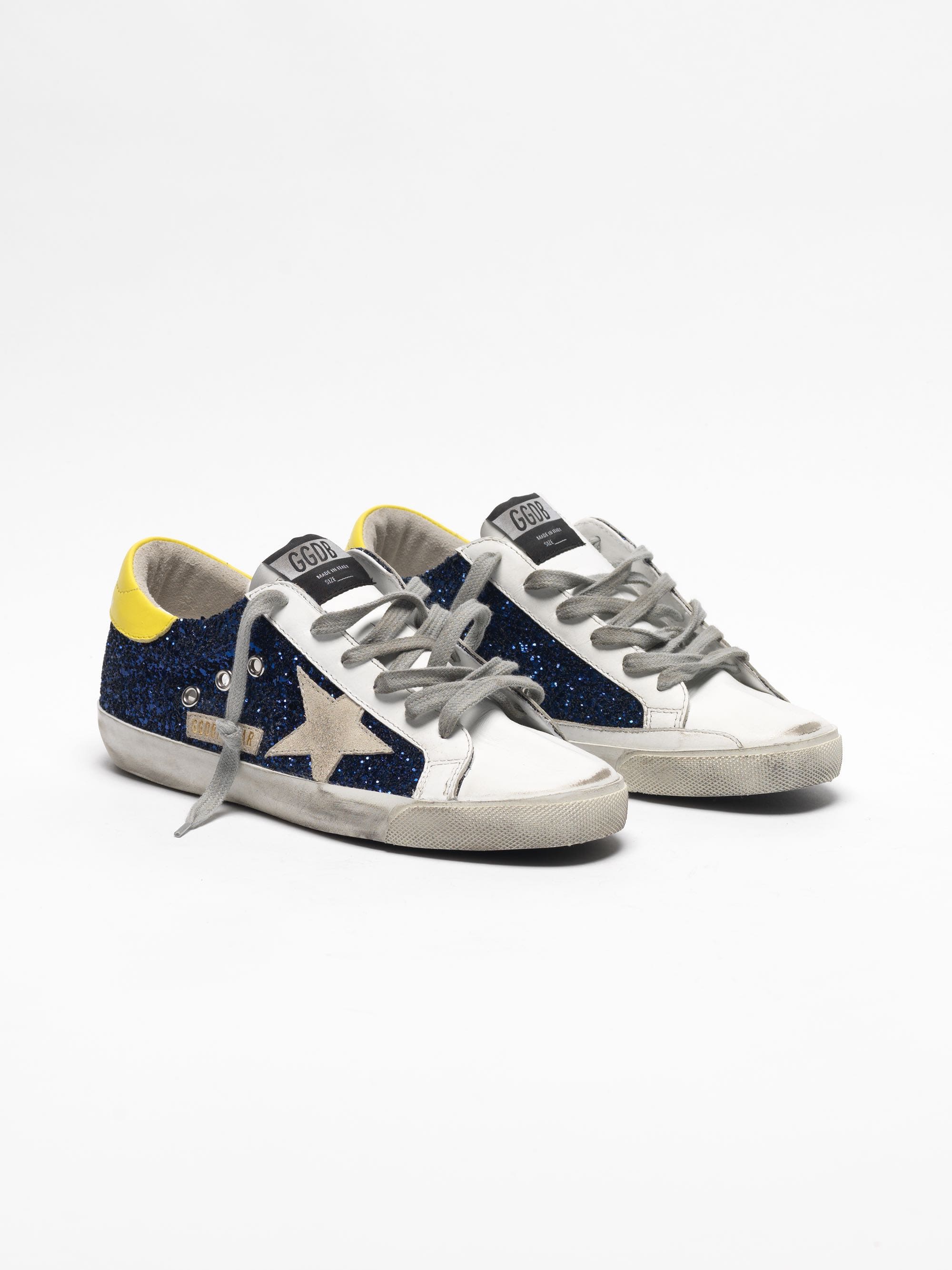 Women | Super-Star Sneakers with Blue Glitter & Yellow Heel Tab - Image 7