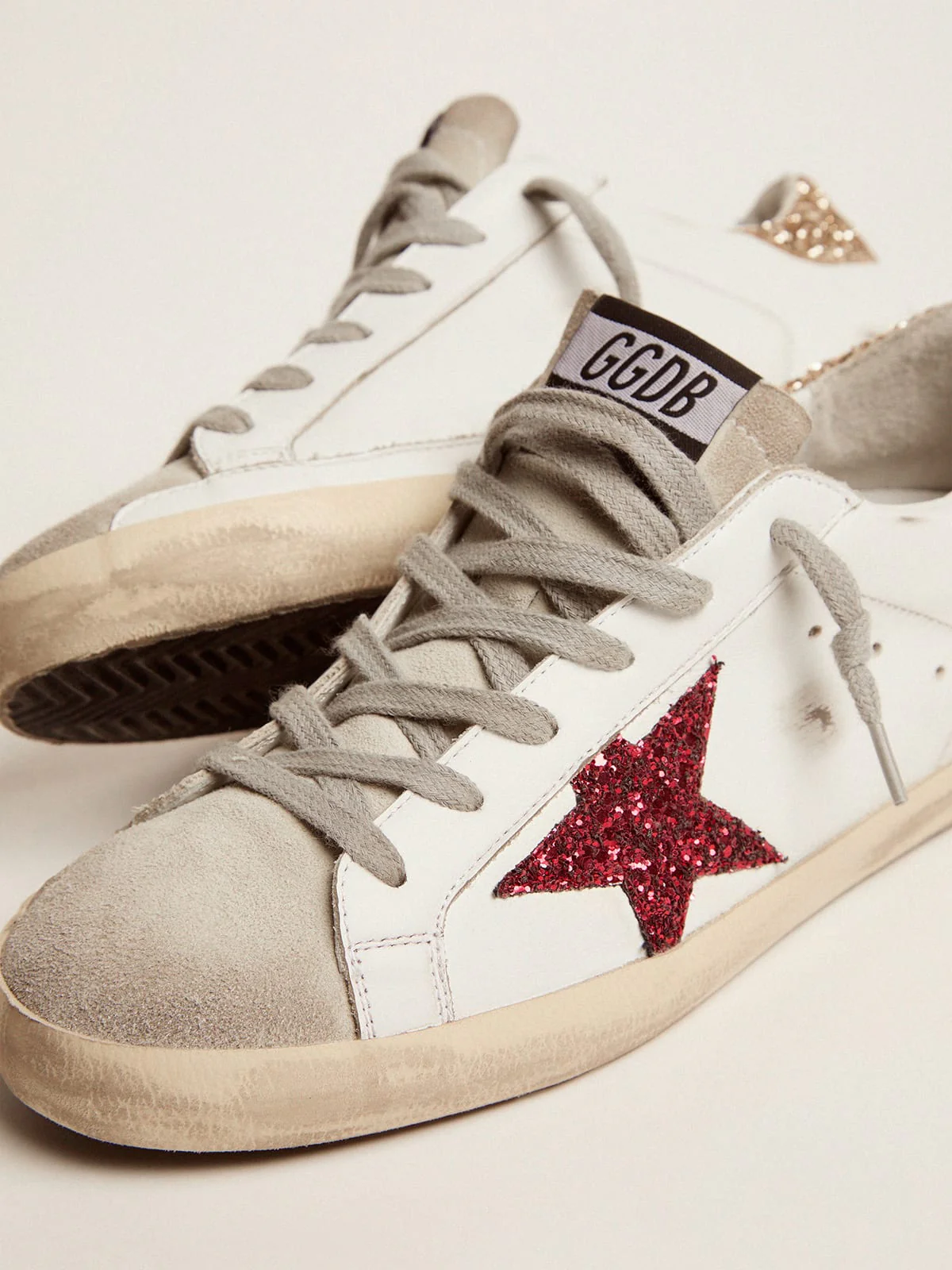 Women | Super-Star Sneakers with Colored Glitter Star & Heel Tab | White x Red x Ice x Gold x - Image 6
