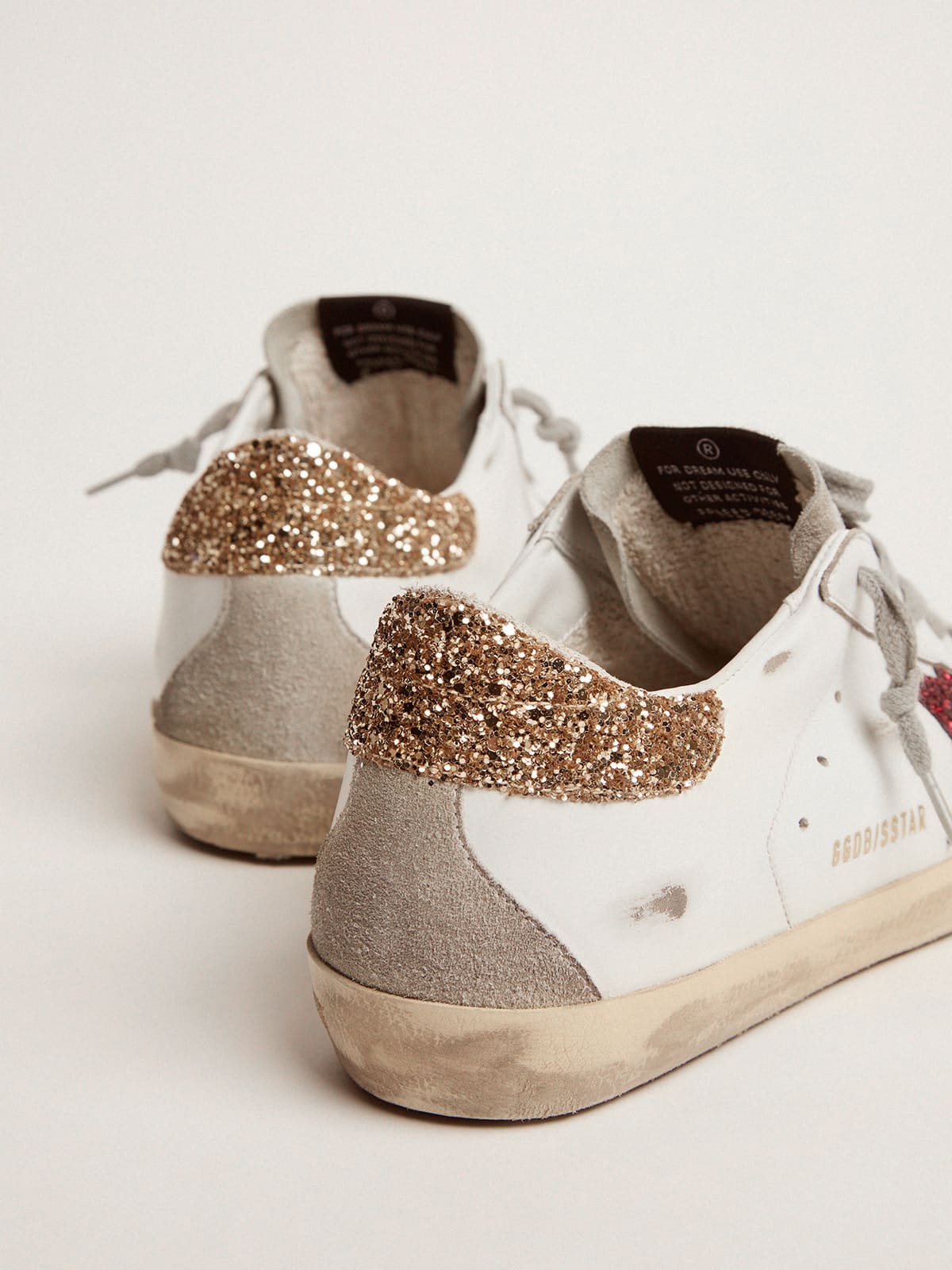 Women | Super-Star Sneakers with Colored Glitter Star & Heel Tab | White x Red x Ice x Gold x - Image 8