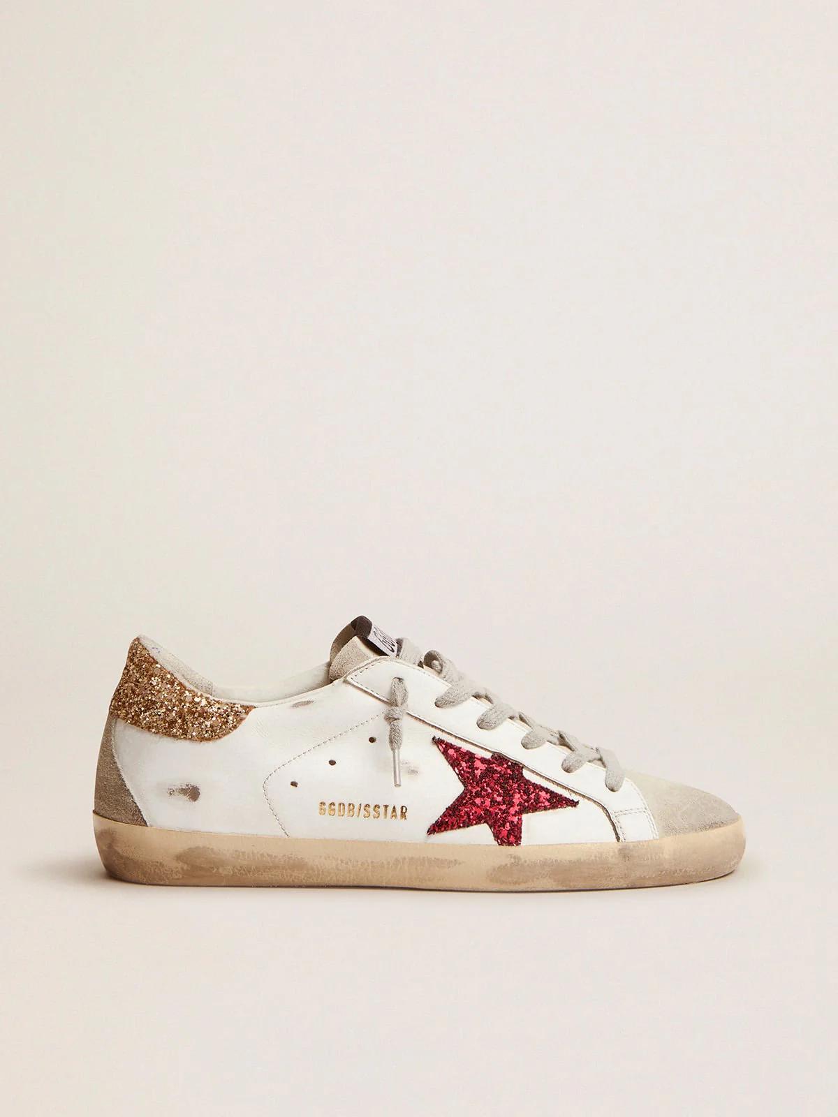 Women | Super-Star Sneakers with Colored Glitter Star & Heel Tab | White x Red x Ice x Gold x - Image 9