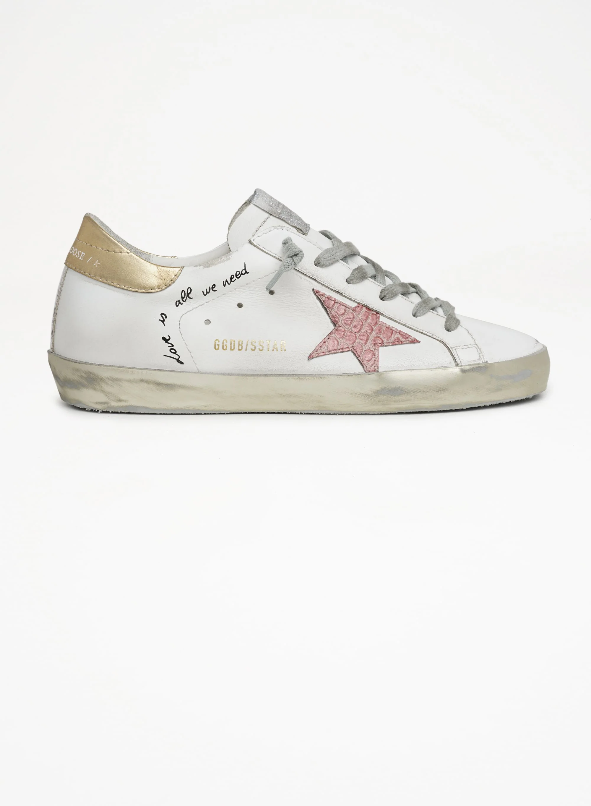 Women | Super-Star Sneakers with Handwritten Lettering & Crocodile-Print Leather Stars | White x Pale Pink x Blue x Gold - Image 9