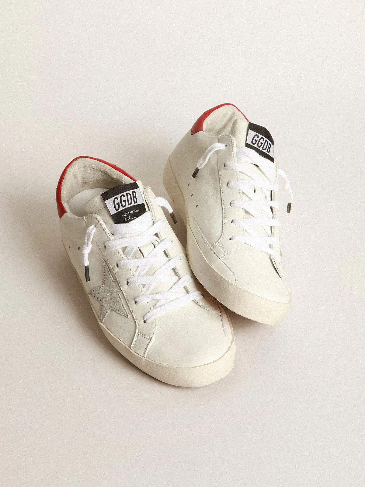 Women | Super-Star Sneakers with Ice-Gray Suede Star & Burgundy Suede Heel Tab | White x Ice x Red - Image 4