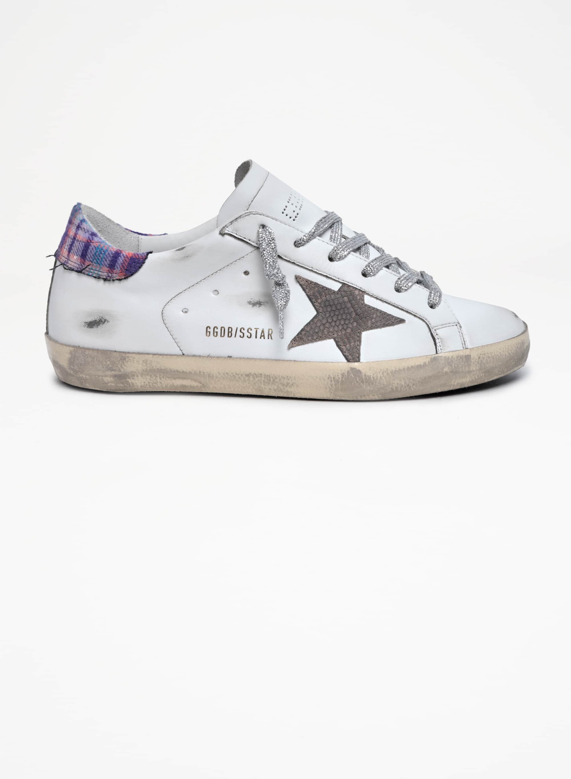 Women | Super-Star Sneakers with Jacquard Heel Tab & Snake-Print Suede Star | White x Beige x Multicolor - Image 5