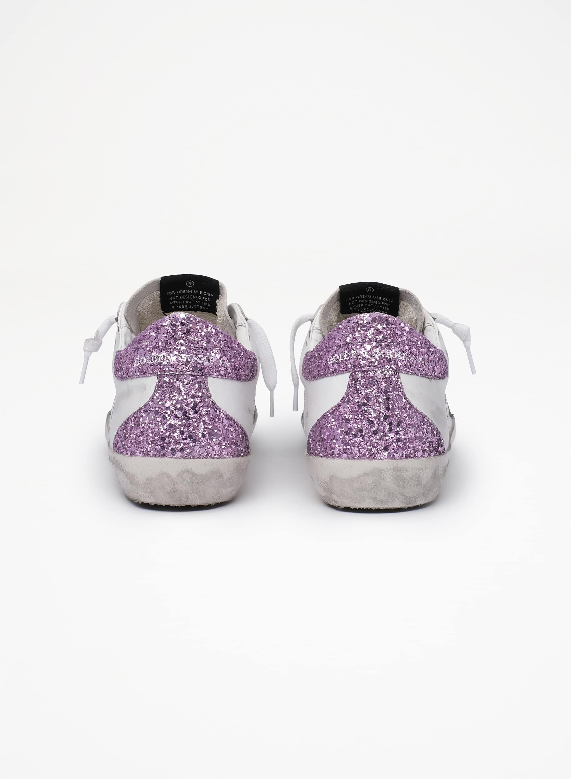 Women | Super-Star Sneakers with Lavender Glitter Heel Tab & Light Blue Star | White x Sky x Lavander - Image 3