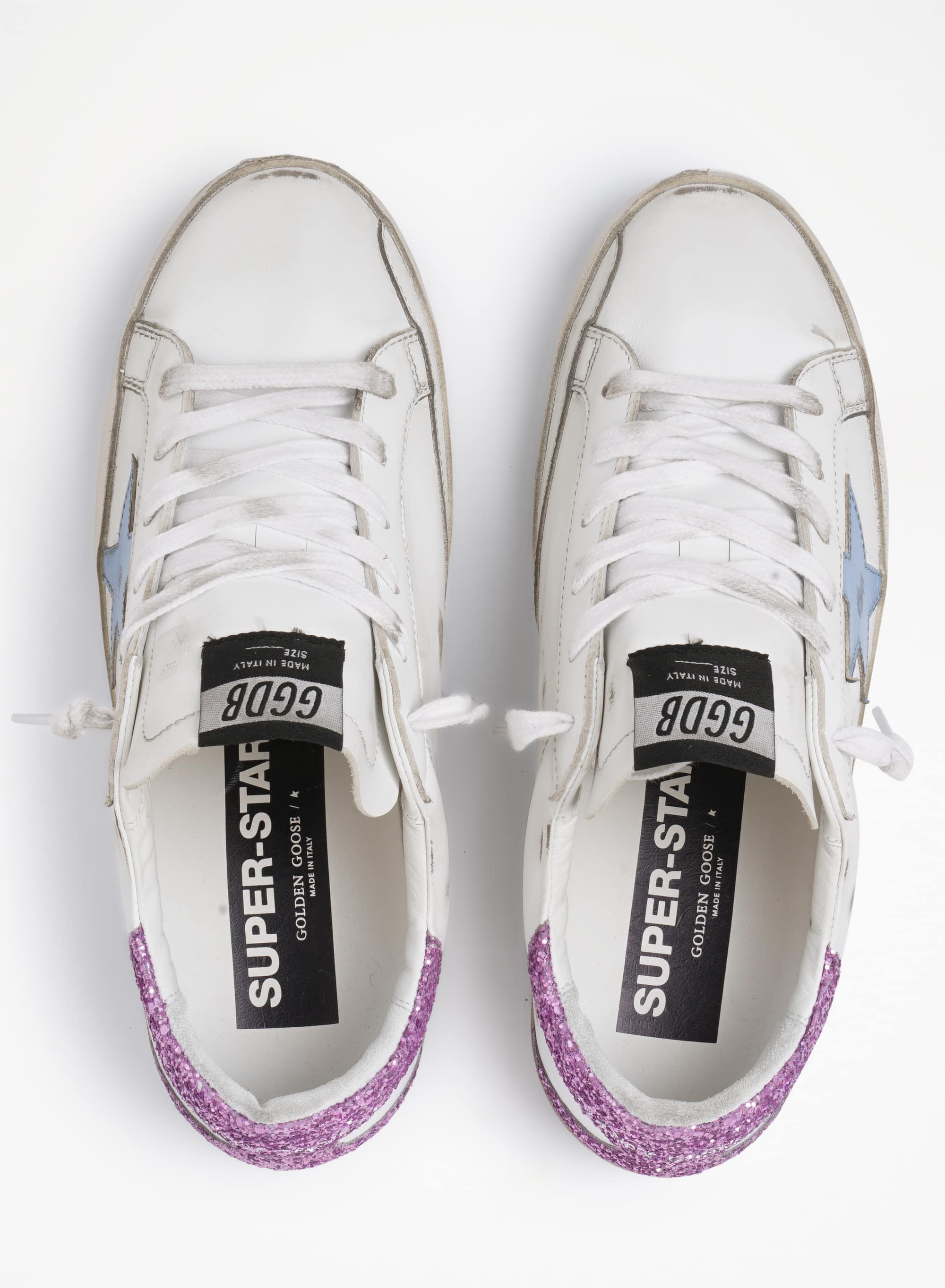 Women | Super-Star Sneakers with Lavender Glitter Heel Tab & Light Blue Star | White x Sky x Lavander - Image 6