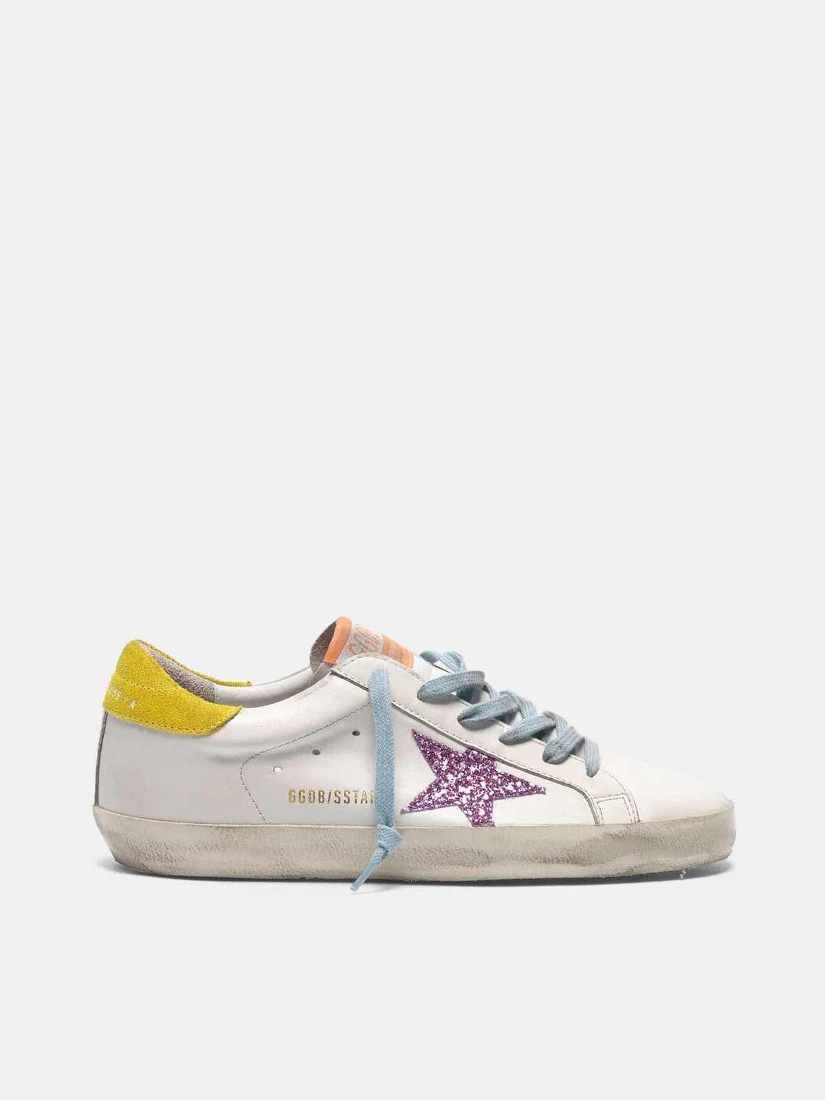 Women | Super-Star Sneakers with Pink Glittery Star & Yellow Heel Tab - Image 6